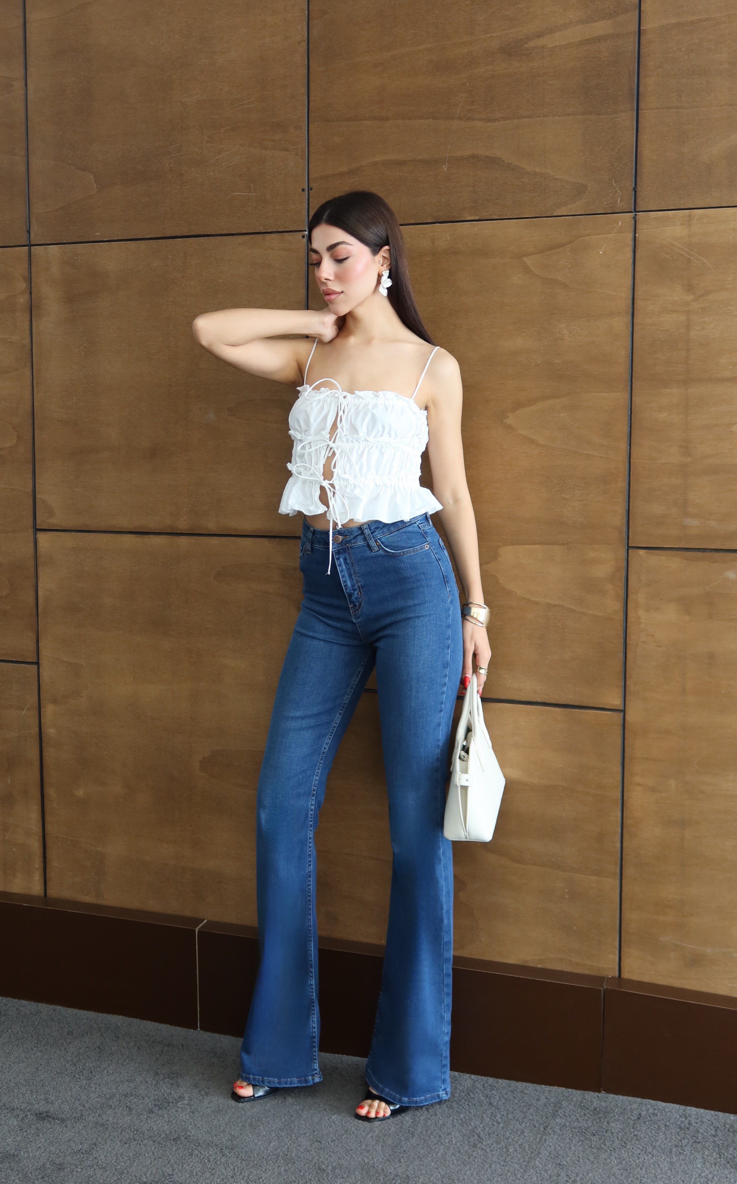 LACARINOYüksek Bel Yarım İspanyol Paça Blue Jean Pantolon