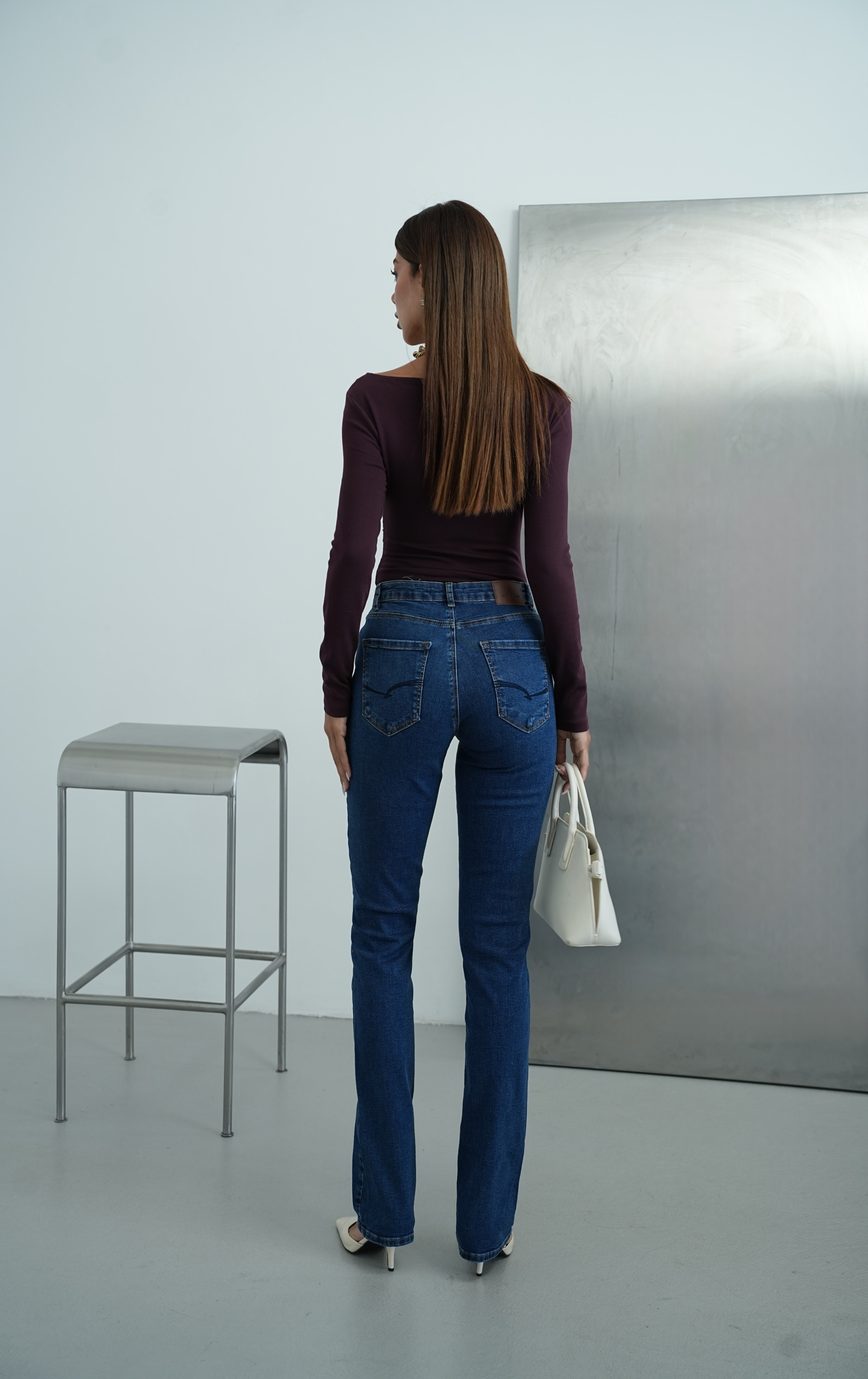 LACARINOYüksek Bel Klasik Kesim Dark Blue Kadın Jean Pantolon 