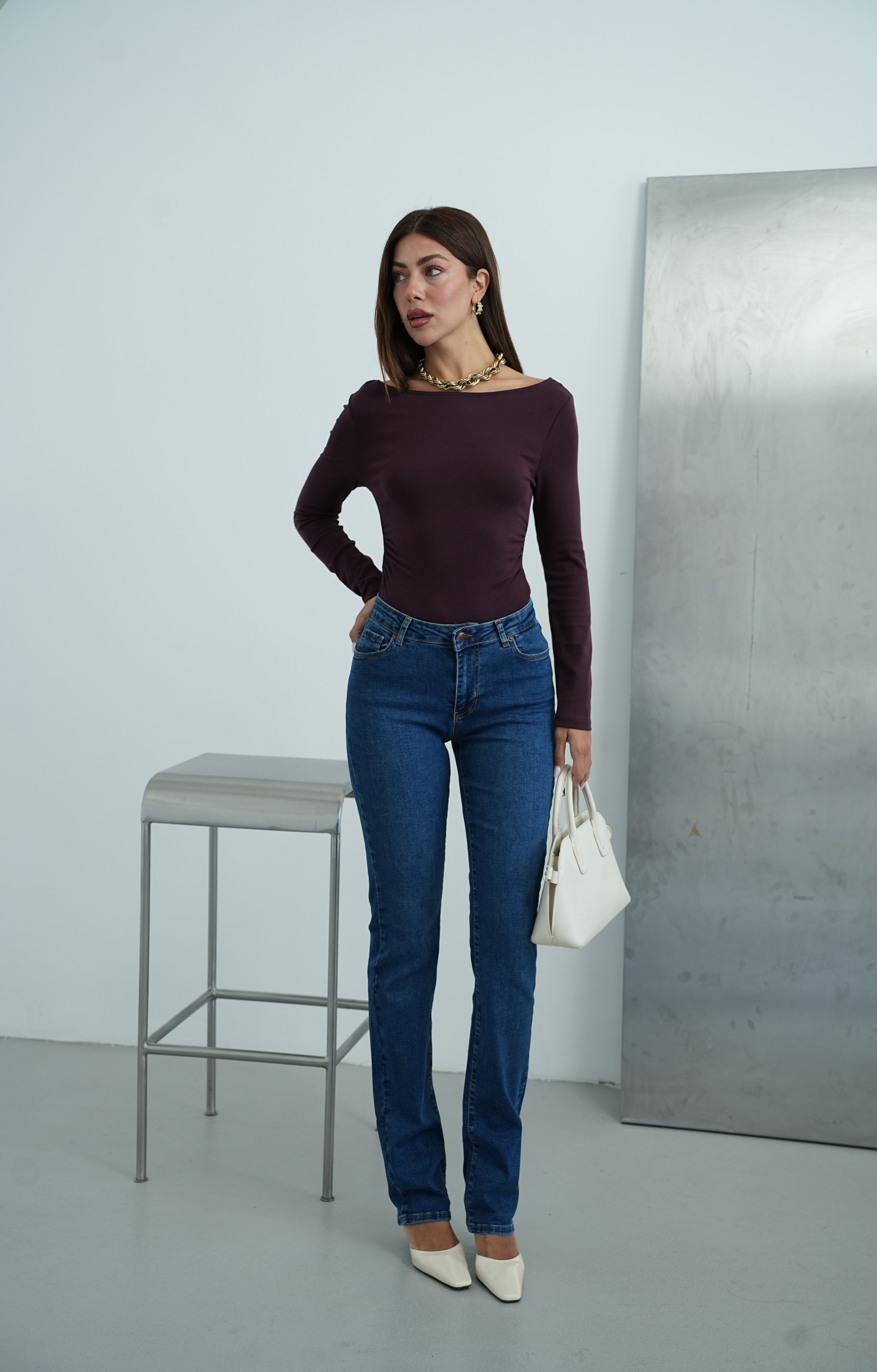 LACARINOYüksek Bel Klasik Kesim Dark Blue Kadın Jean Pantolon 