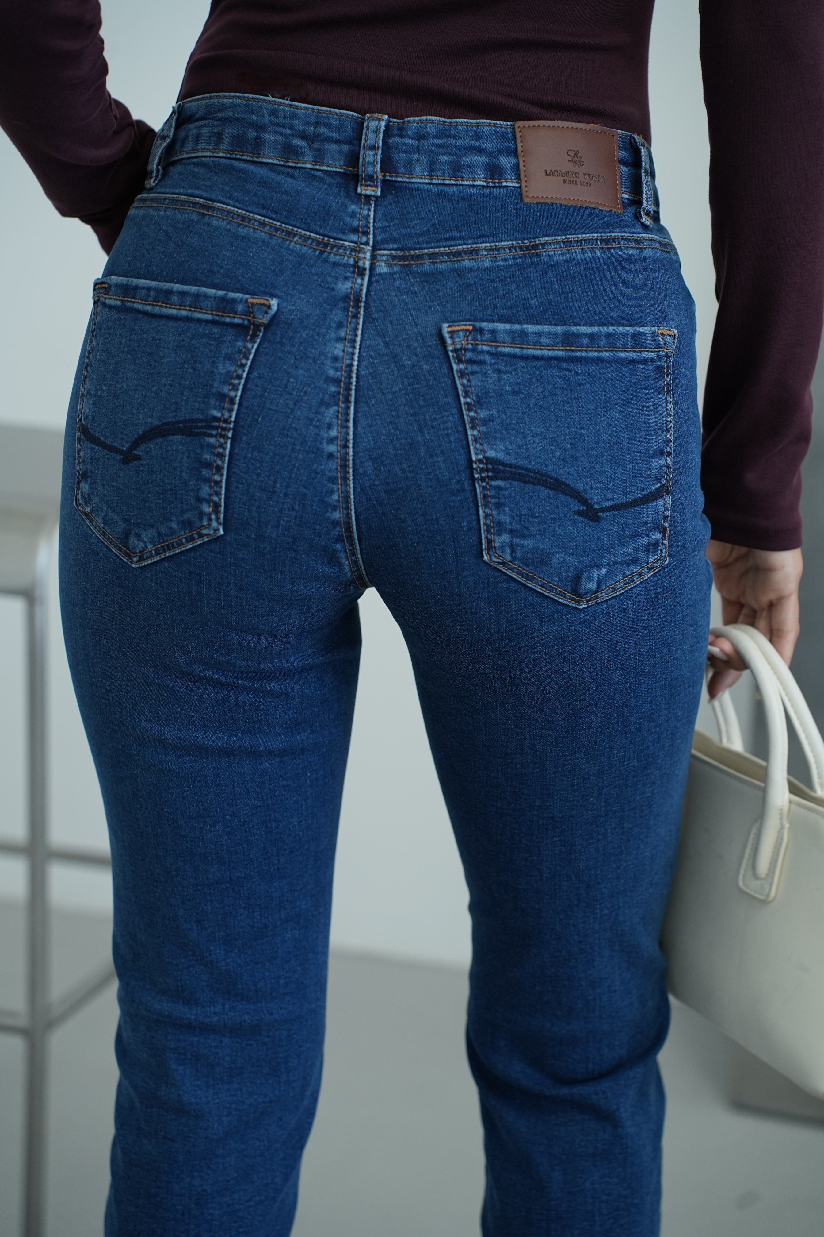 LACARINOYüksek Bel Klasik Kesim Dark Blue Kadın Jean Pantolon 