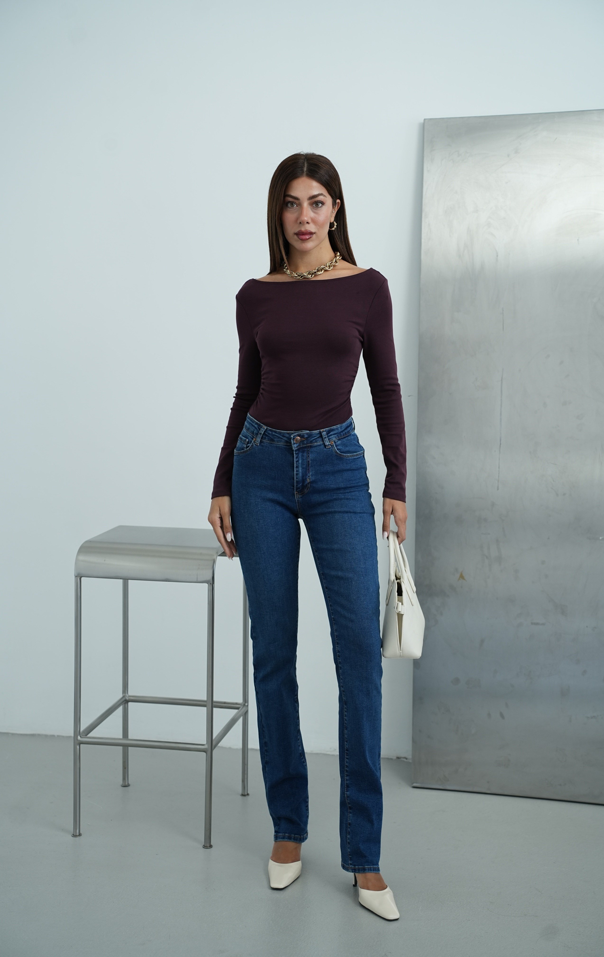 LACARINOYüksek Bel Klasik Kesim Dark Blue Kadın Jean Pantolon 