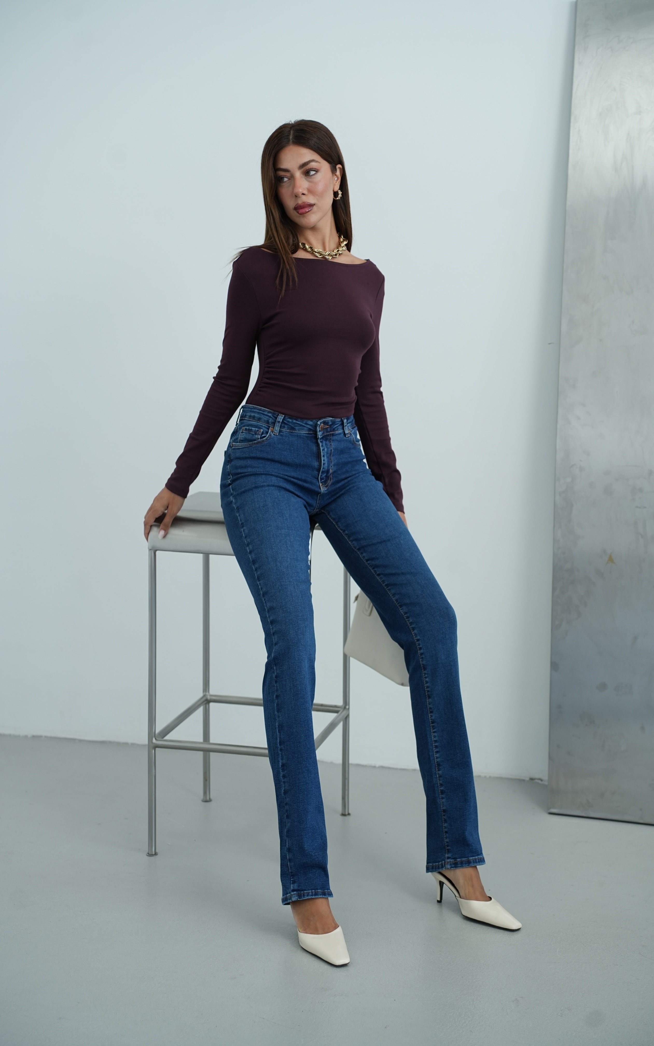 LACARINOYüksek Bel Klasik Kesim Dark Blue Kadın Jean Pantolon 