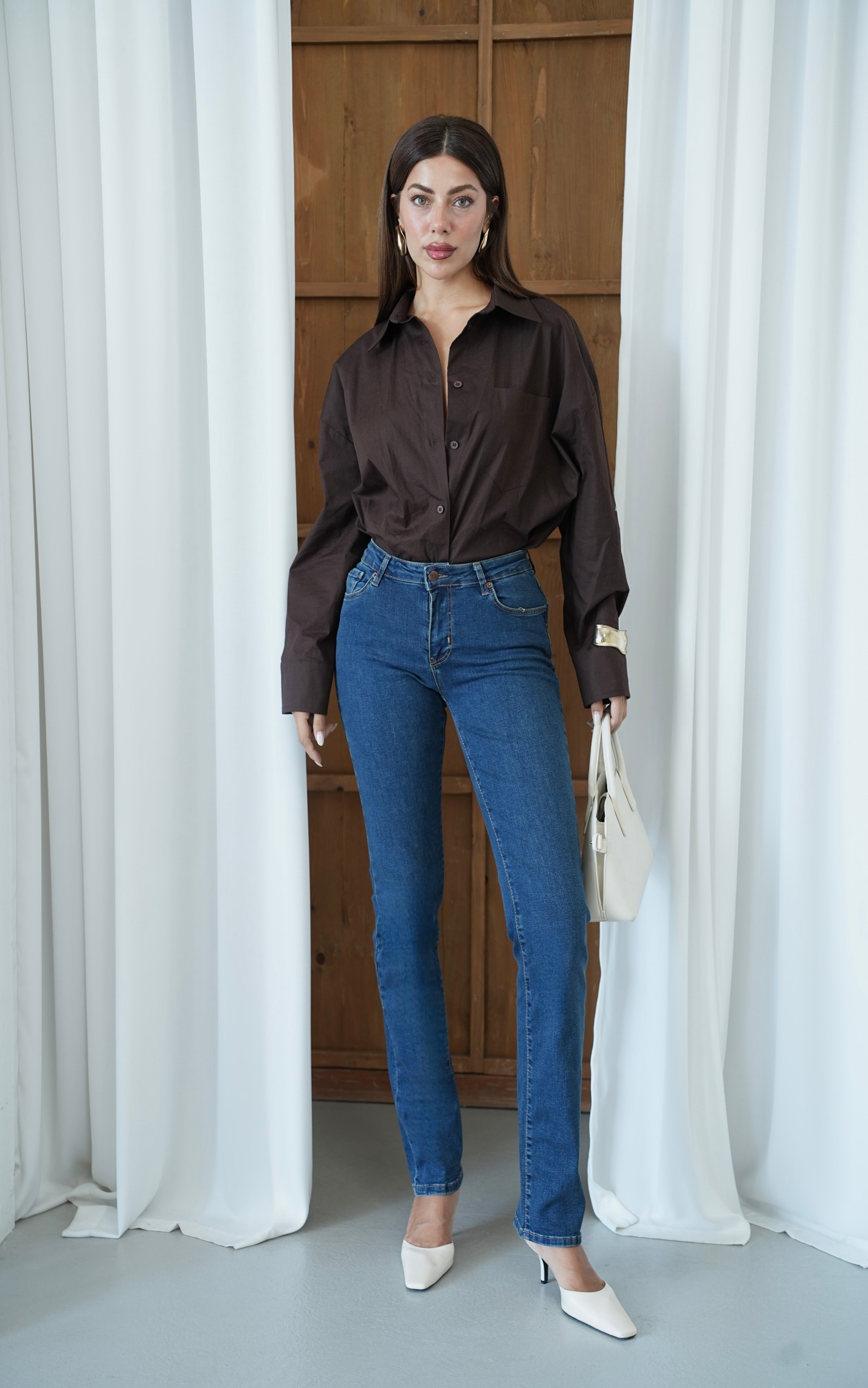 LACARINOYüksek Bel Klasik Kesim Dark Blue Tint Kadın Jean Pantolon 