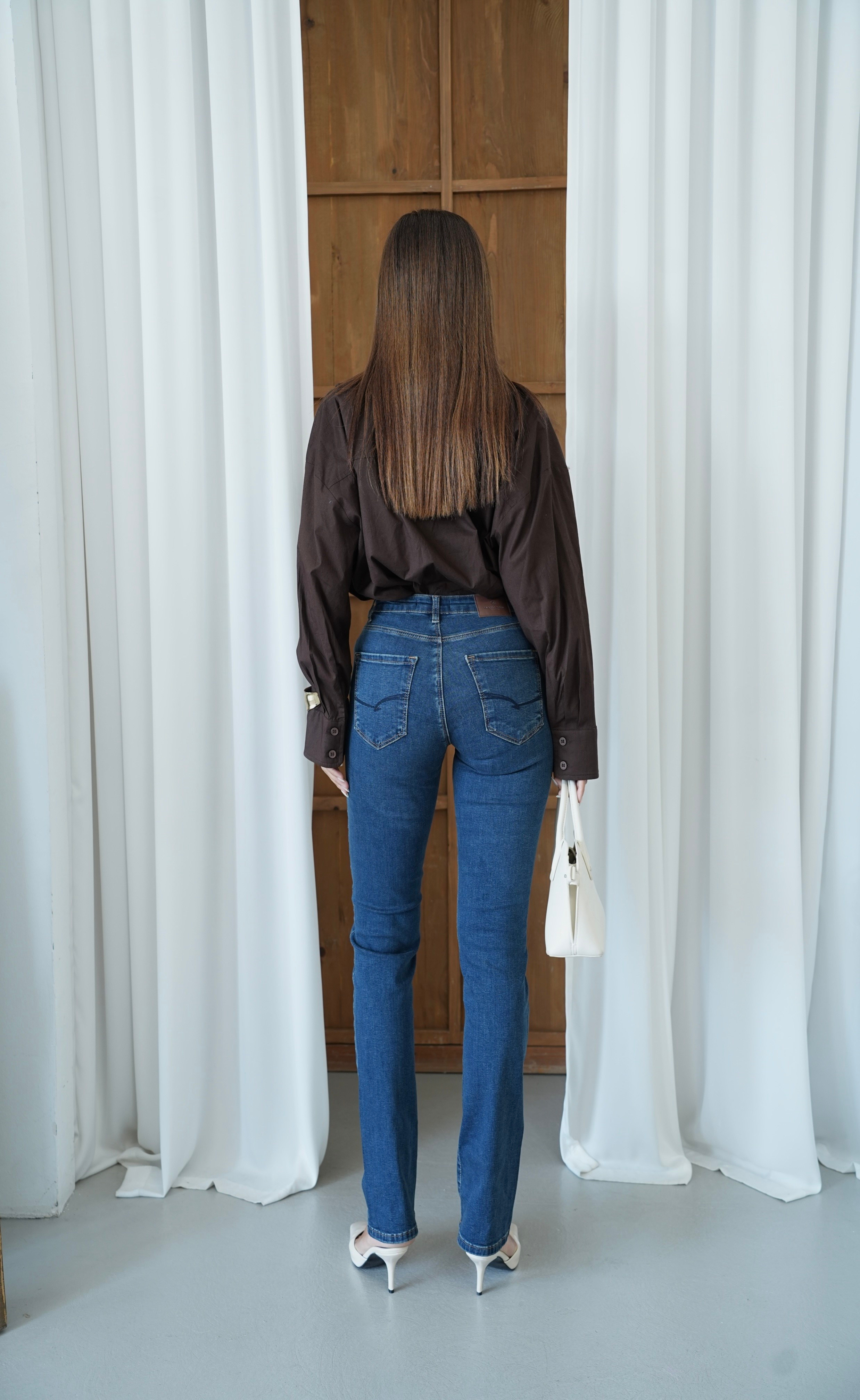 LACARINOYüksek Bel Klasik Kesim Dark Blue Tint Kadın Jean Pantolon 