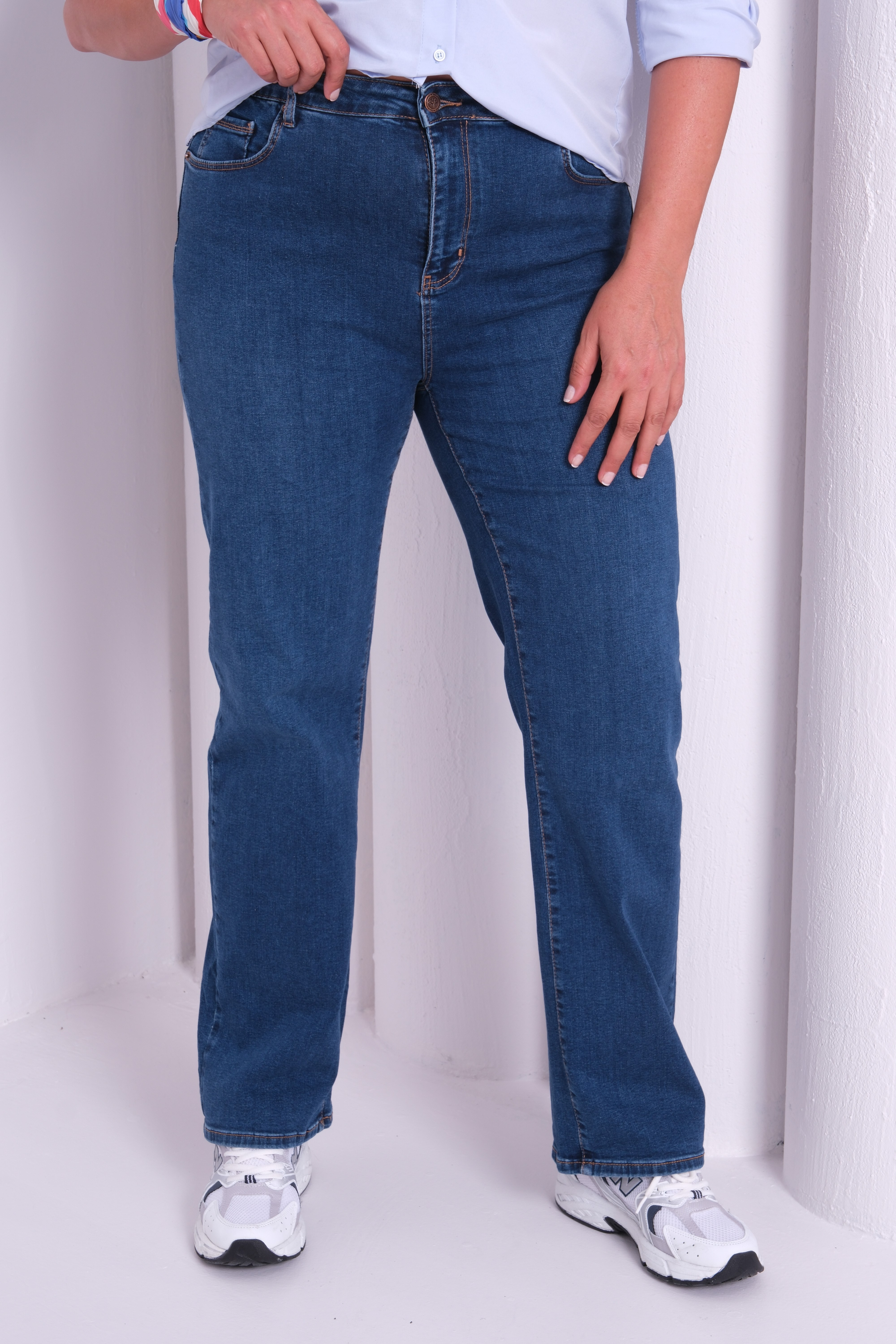 LACARINOYüksek Bel Battal Kesim Boru Paça Dark Blue  Jean Pantolon