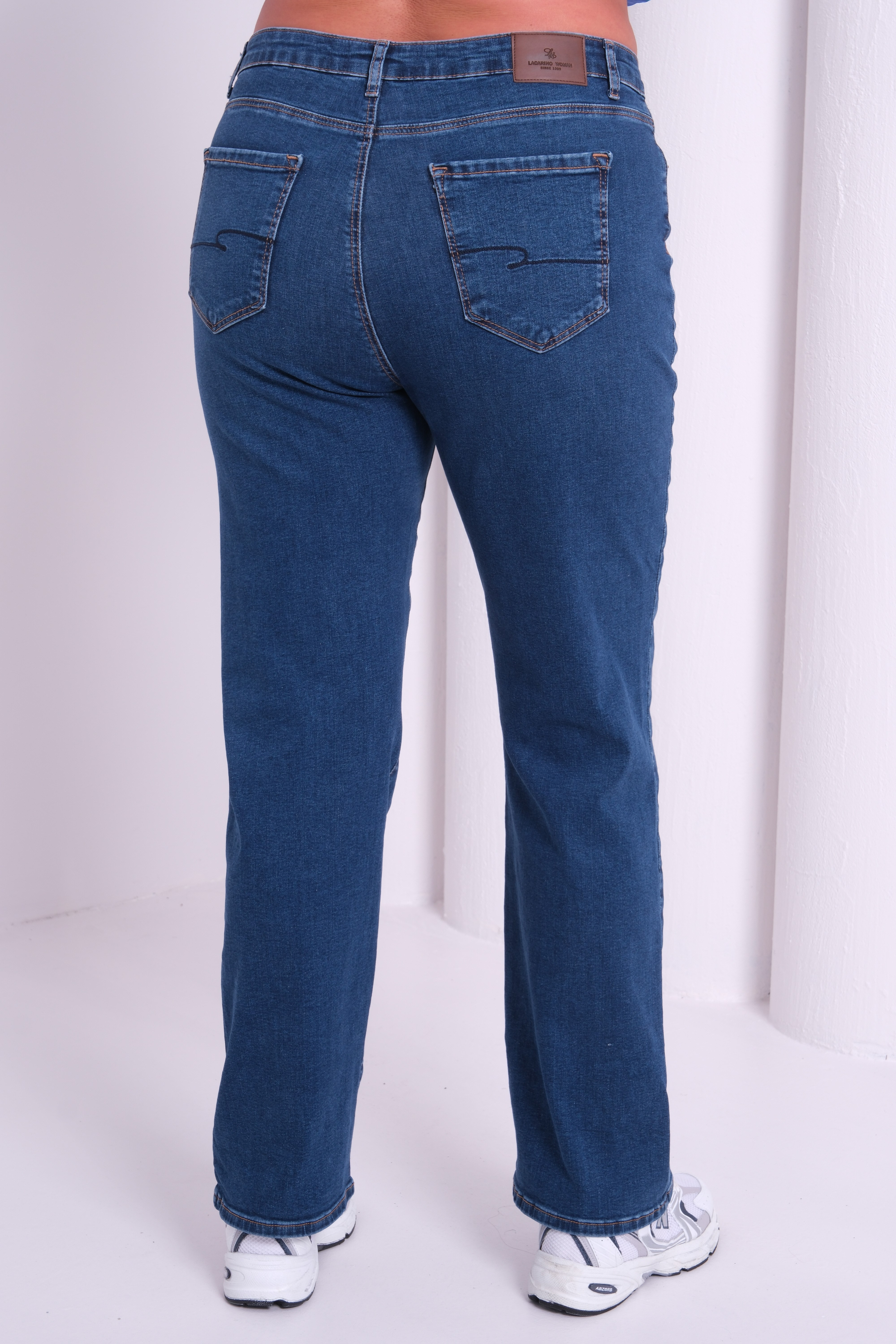 LACARINOYüksek Bel Battal Kesim Boru Paça Dark Blue  Jean Pantolon