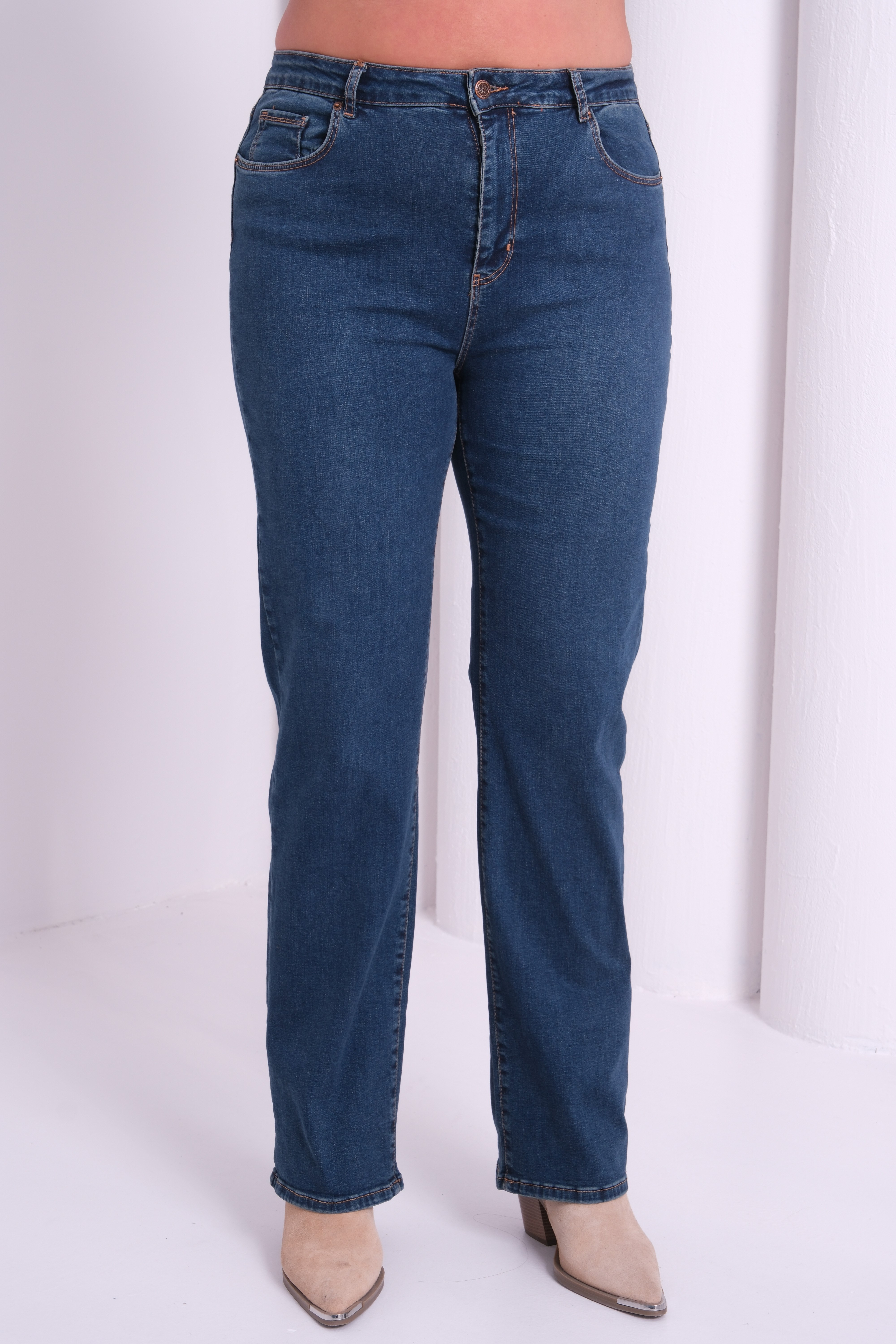LACARINOYüksek Bel Battal Kesim Boru Paça Dark Blue Tint Jean Pantolon
