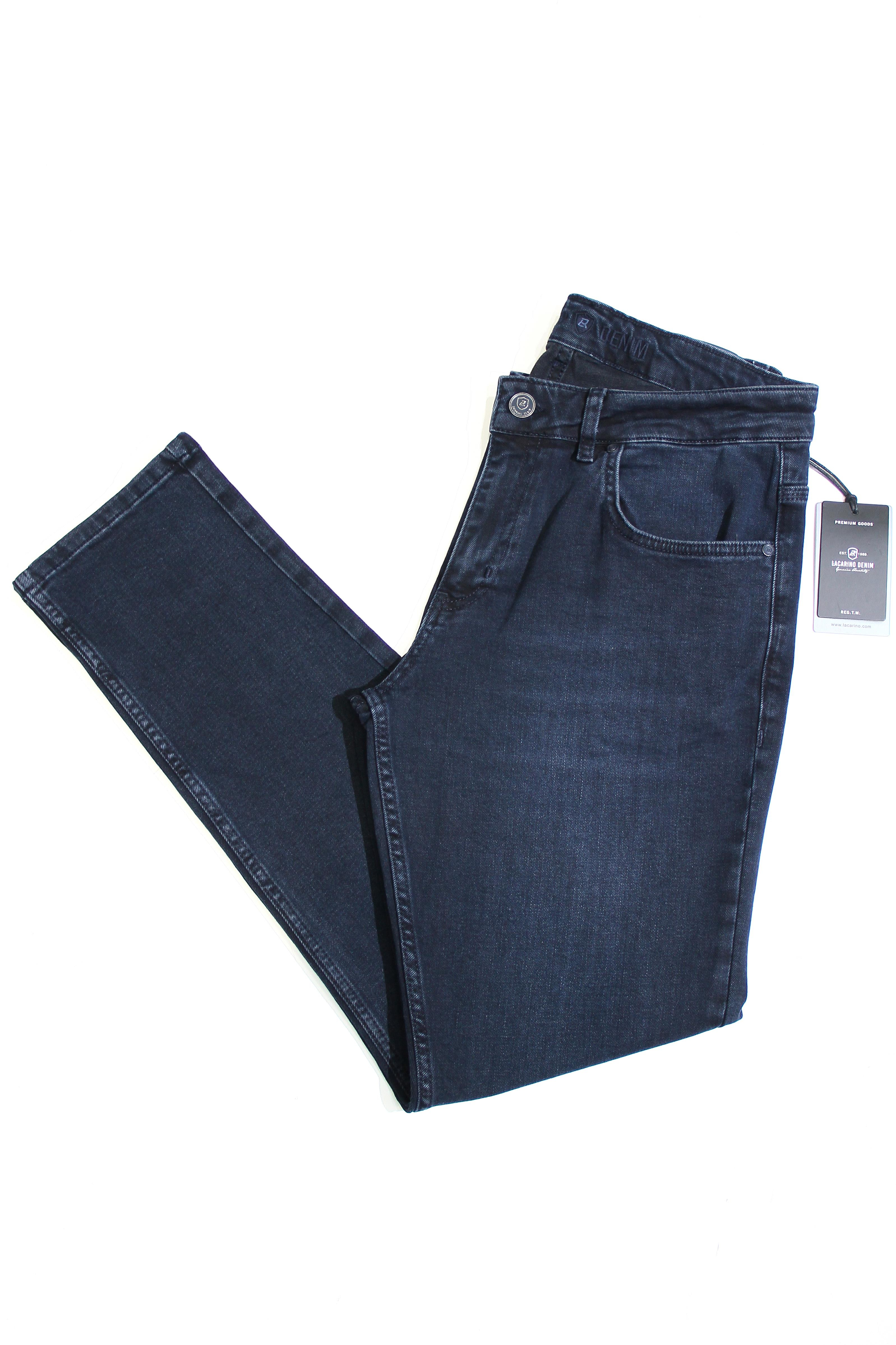 LACARINOErkek Yüksek Bel Dar Parça Blue Black Jean Pantolon
