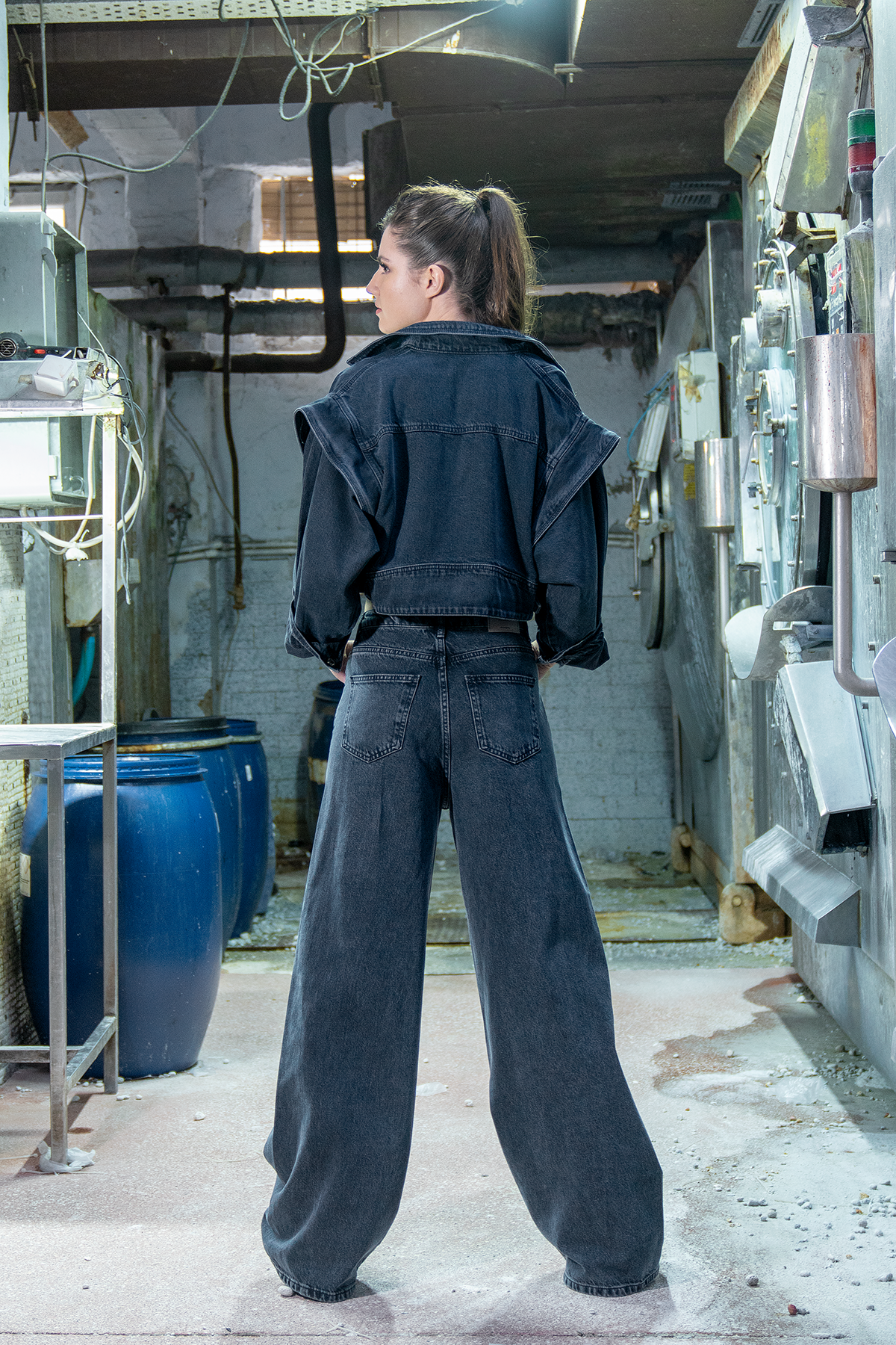 LACARINOUzun Boy Yüksek Bel Blue Black Wide Leg Jean Pantolon