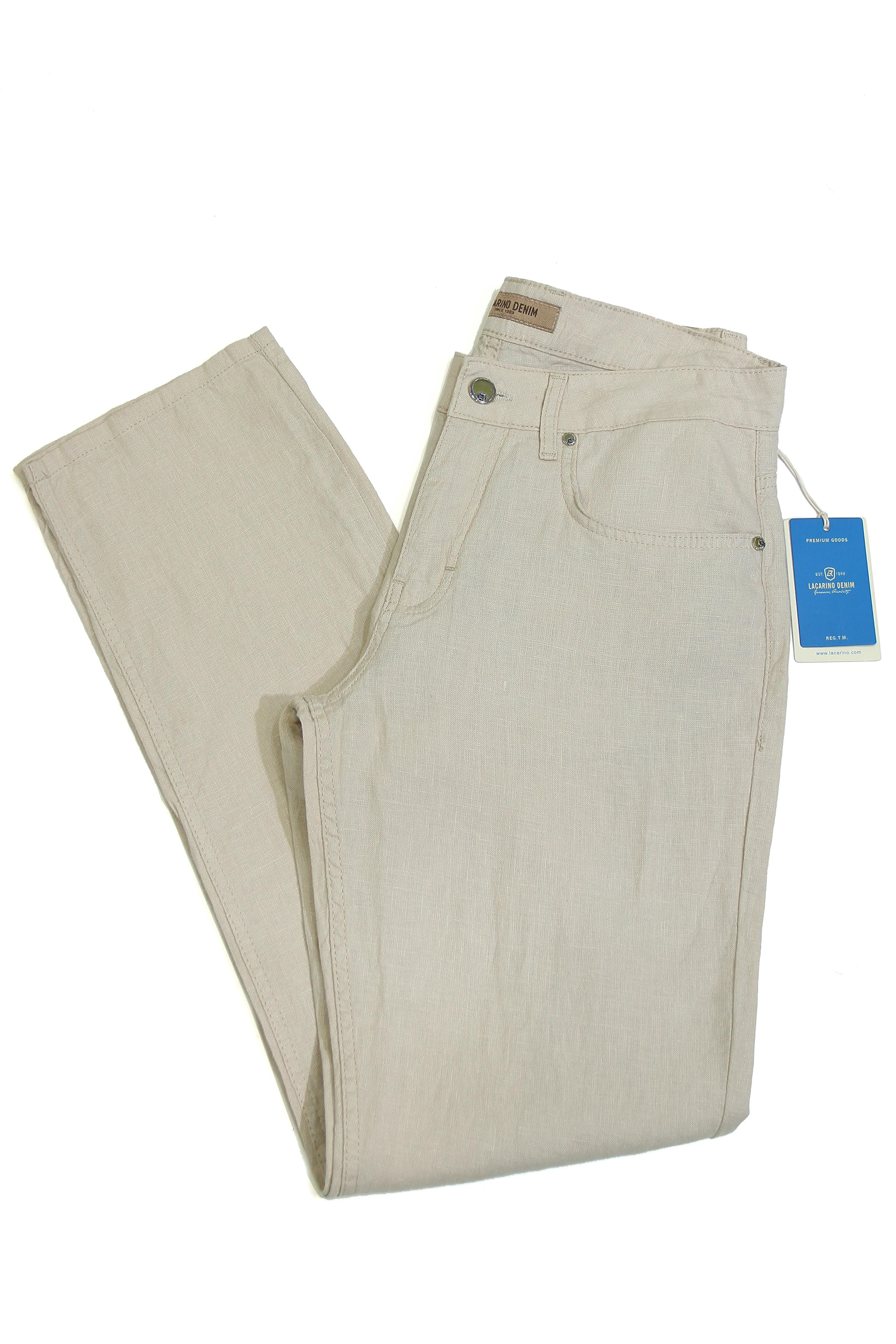 LACARINOYüksek Bel Boru Paça Linen Kumaş Bej Erkek Pantolon