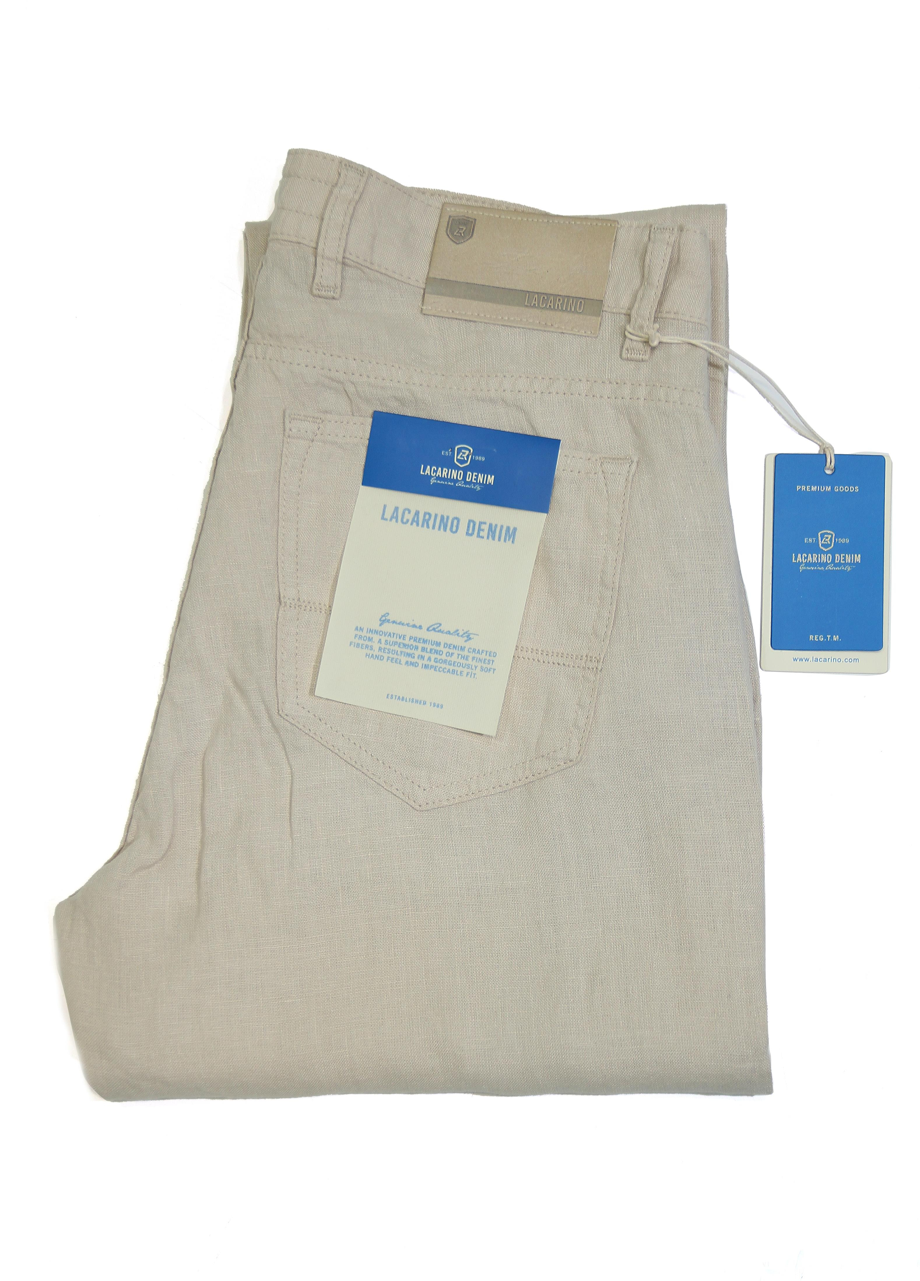 LACARINOYüksek Bel Boru Paça Linen Kumaş Bej Erkek Pantolon