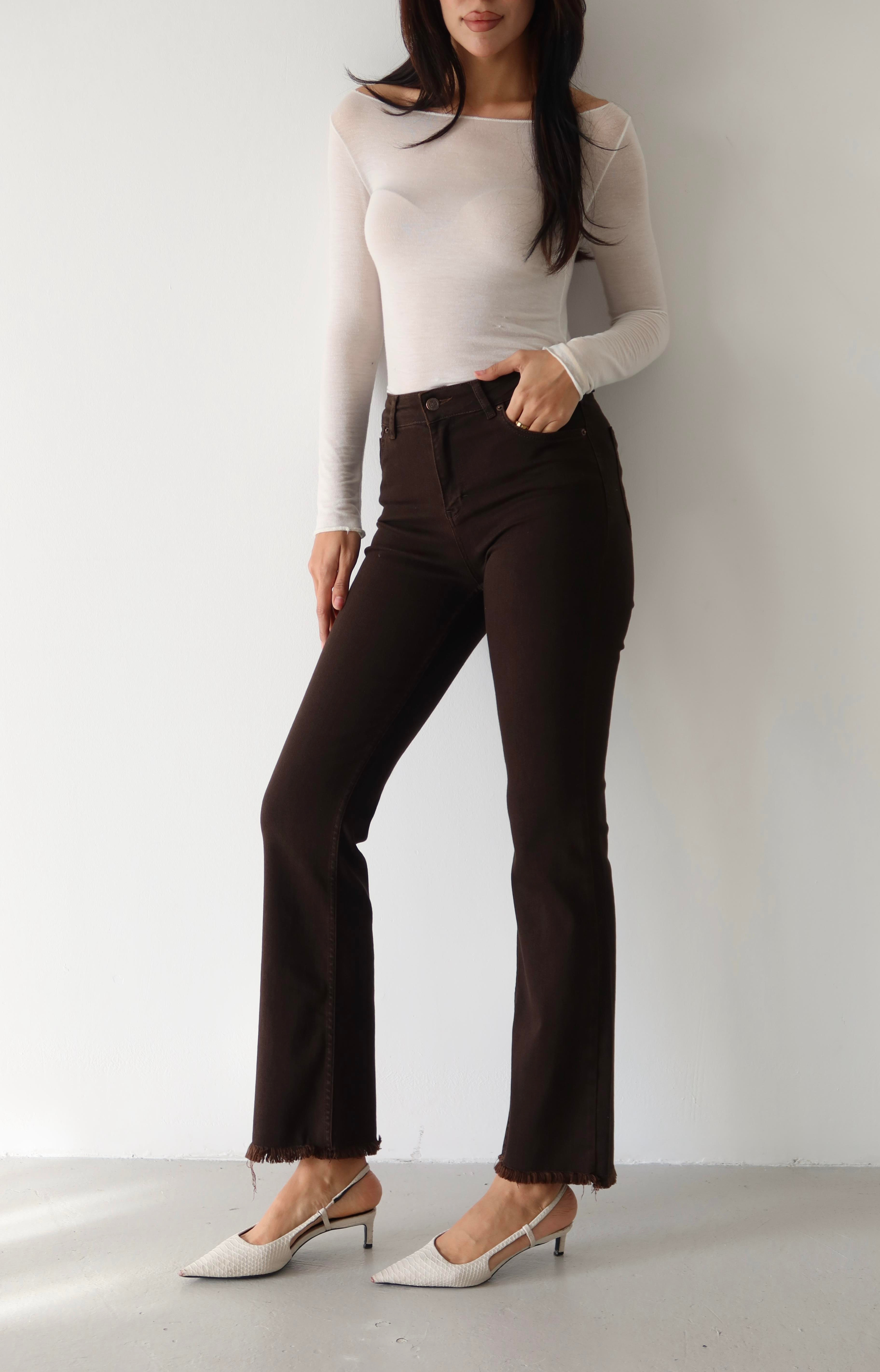 LACARINOMini Flare Dark Brown Jean Pantolon