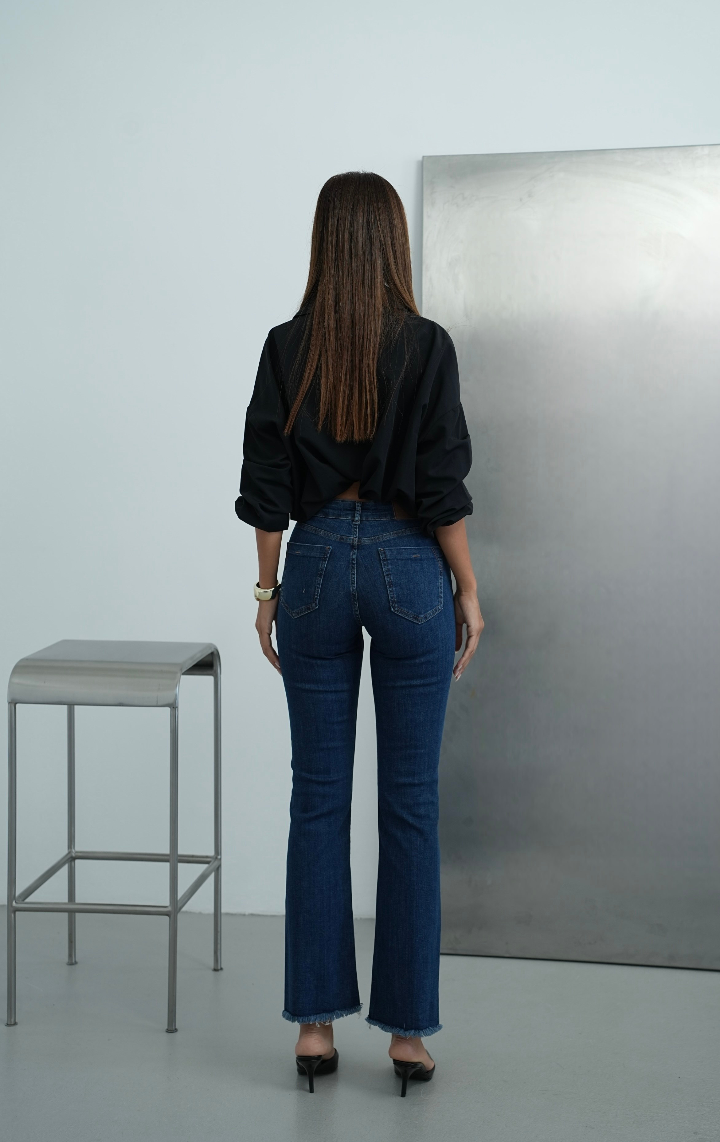LACARINOYüksek Bel Paça Püskül Detaylı  Ara Beden Kadın Dark Blue Tint Jean Pantolon