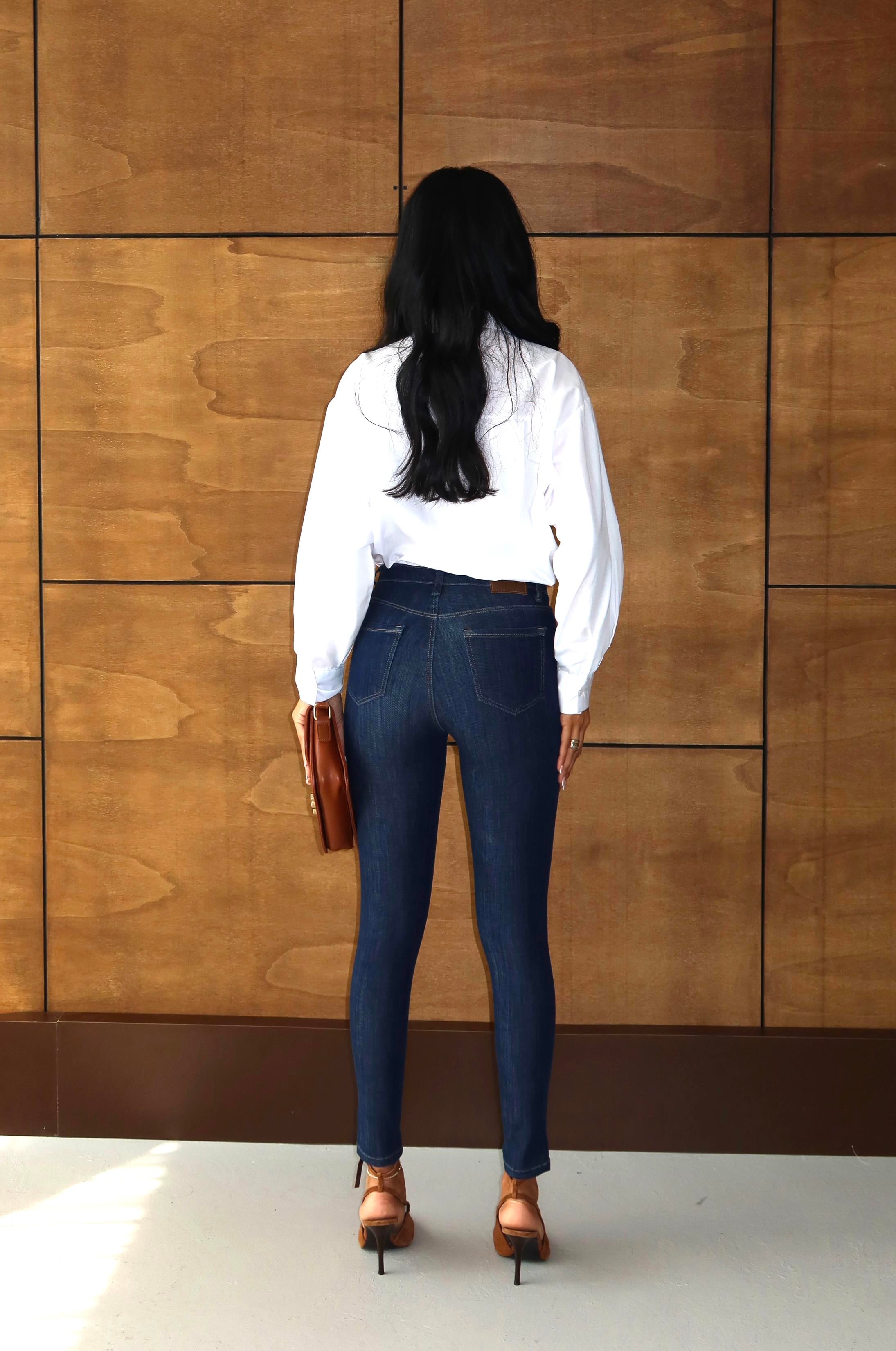 LACARINOHigh Waist Narrow Fit Length Lycra Dark Blue Jeans