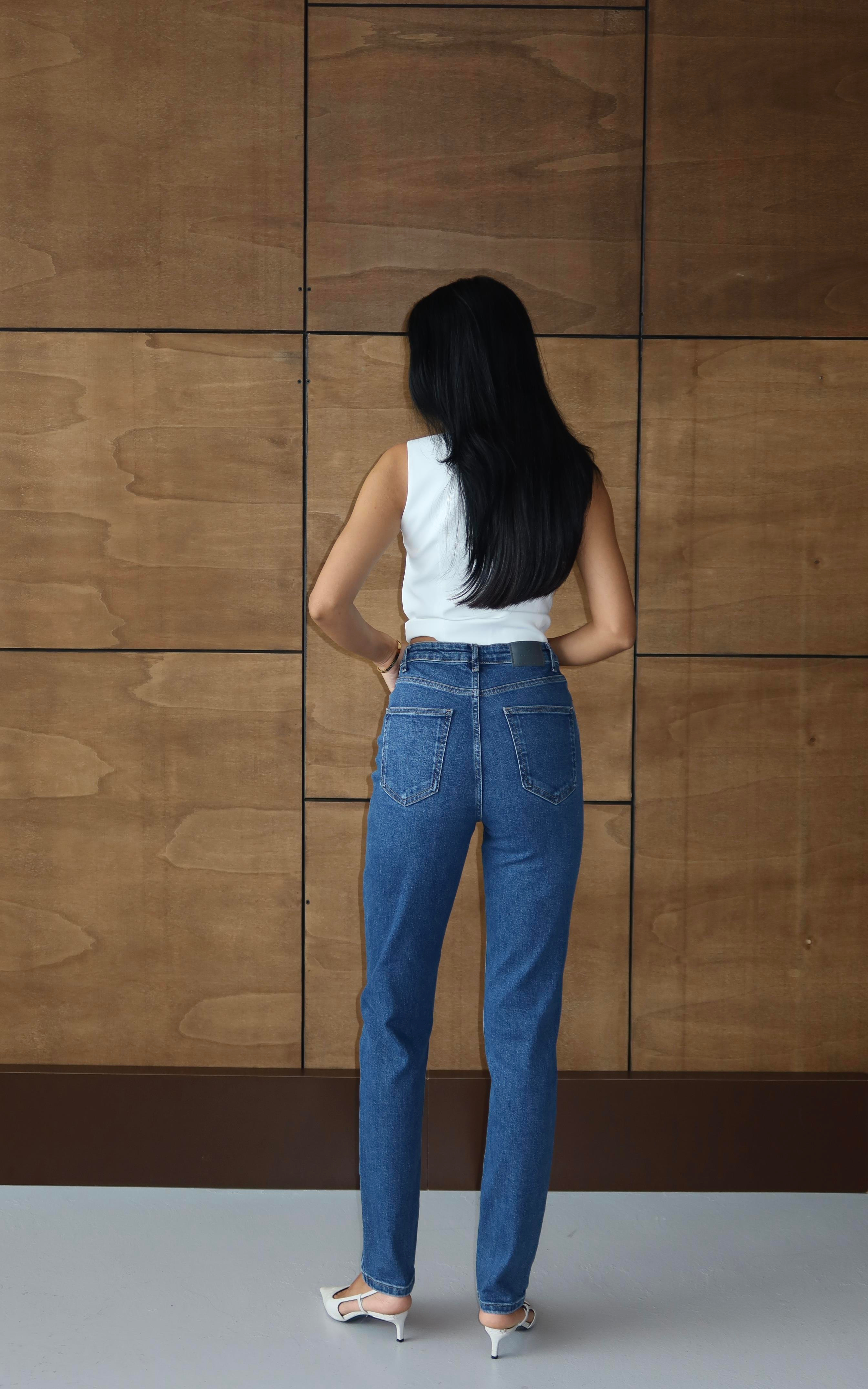LACARINOYüksek Bel Klasik Kesim Dar Paça Blue Tokalı Jean Pantolon