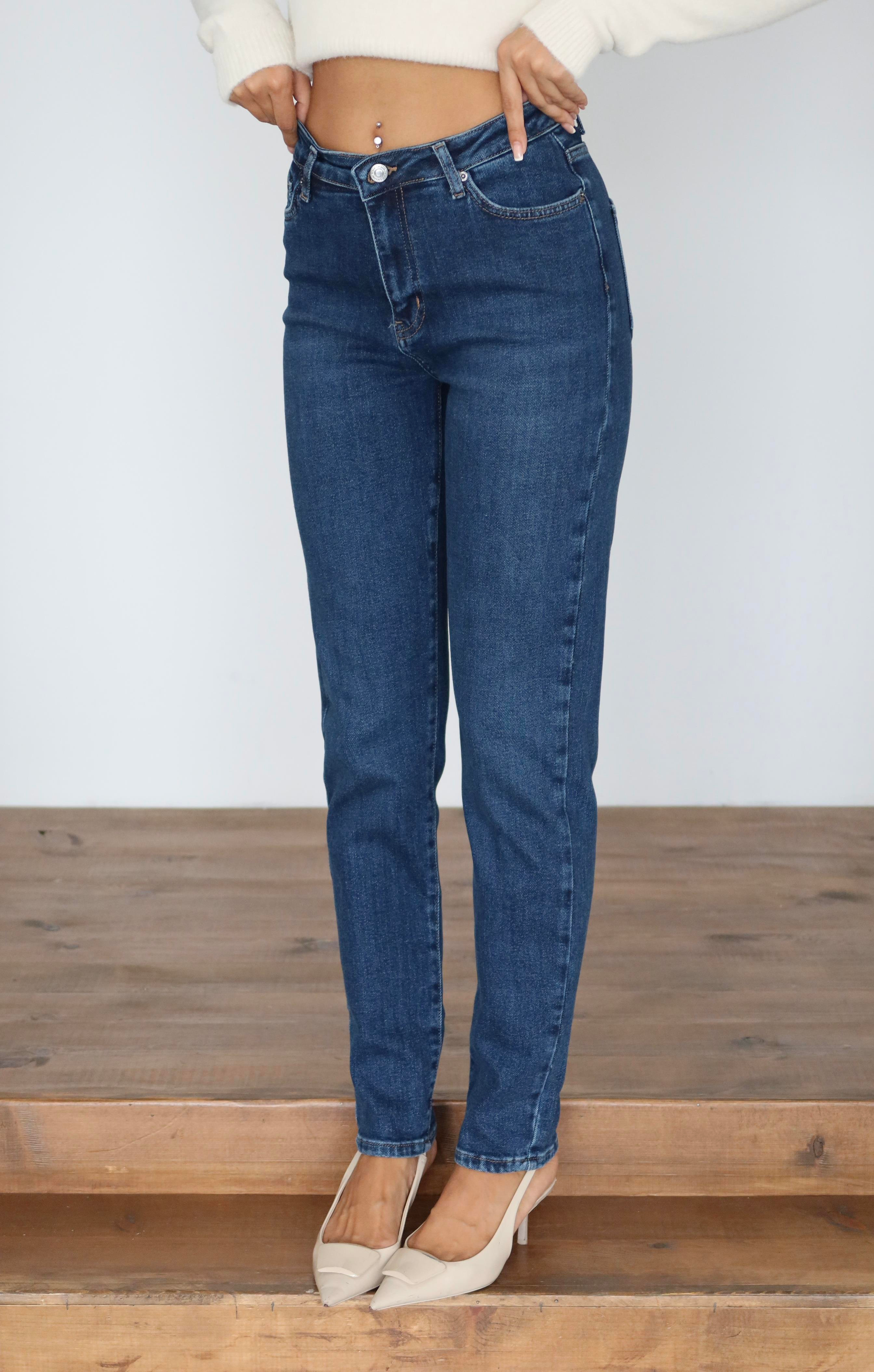 LACARINOYüksek Bel Klasik Kesim Dar Paça Dark Blue Jean Pantolon
