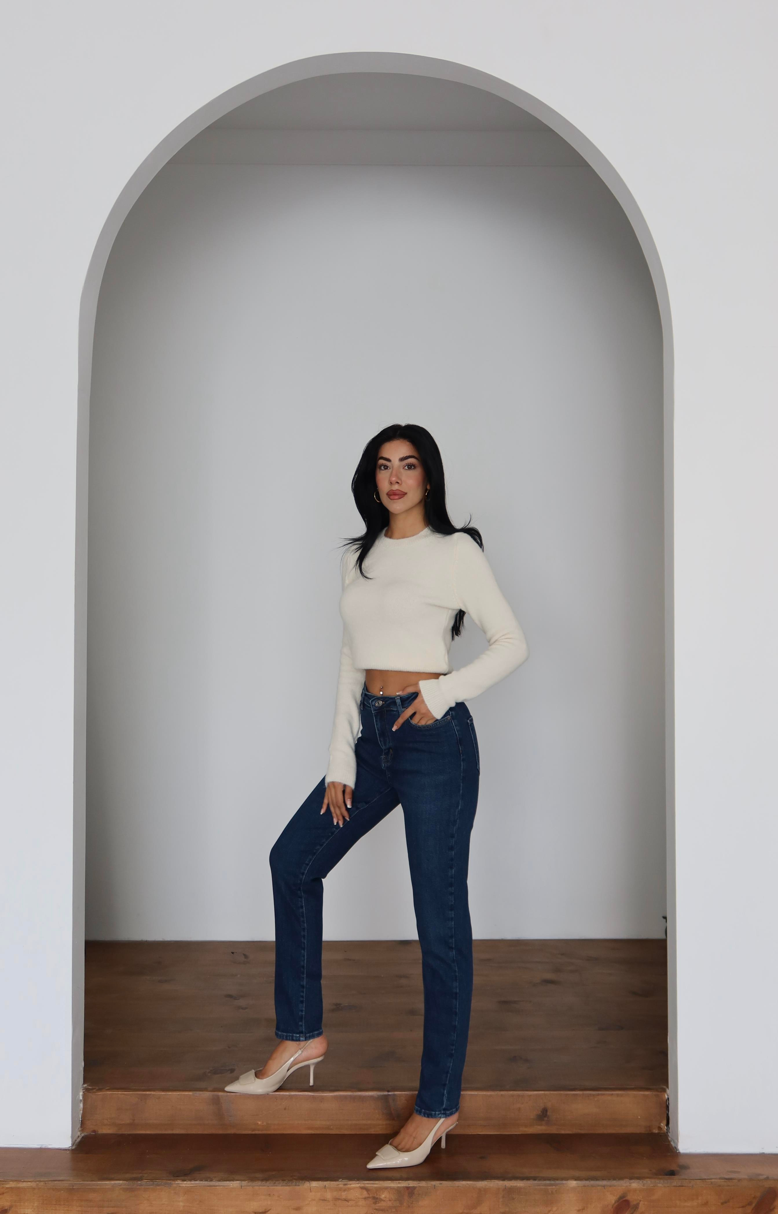 LACARINOYüksek Bel Klasik Kesim Dar Paça Dark Blue Jean Pantolon