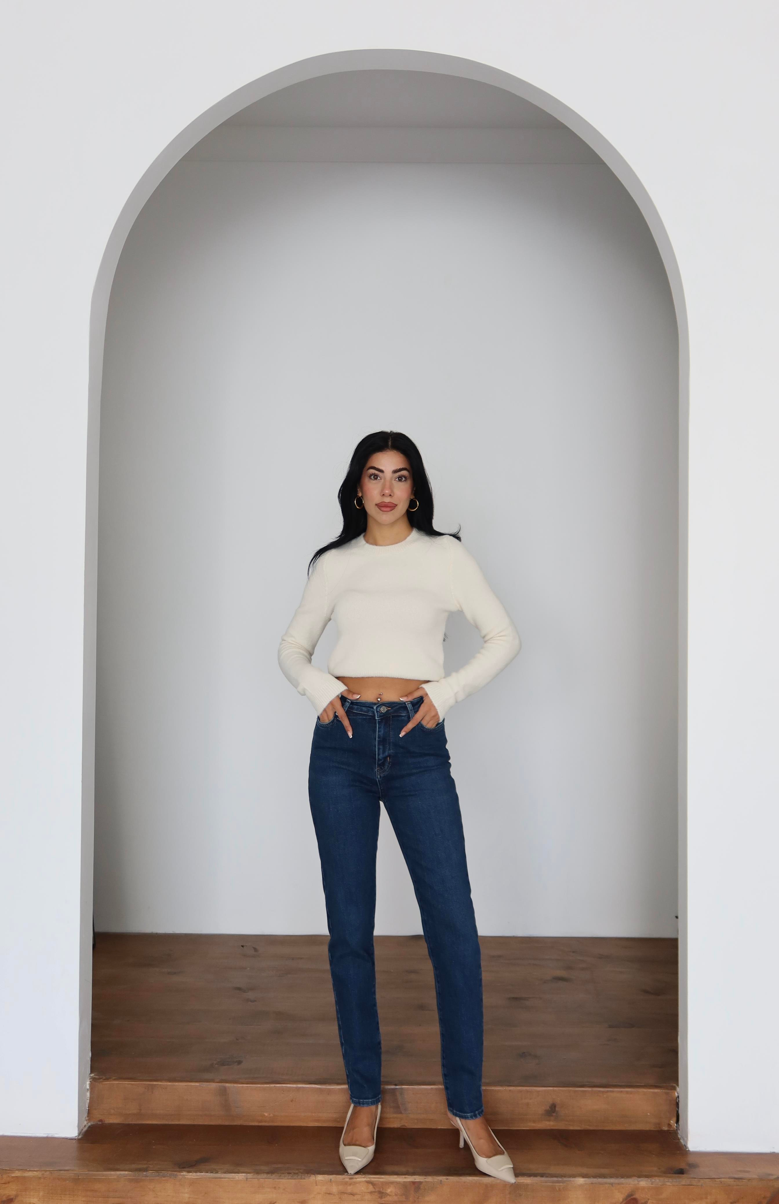 LACARINOYüksek Bel Klasik Kesim Dar Paça Dark Blue Jean Pantolon