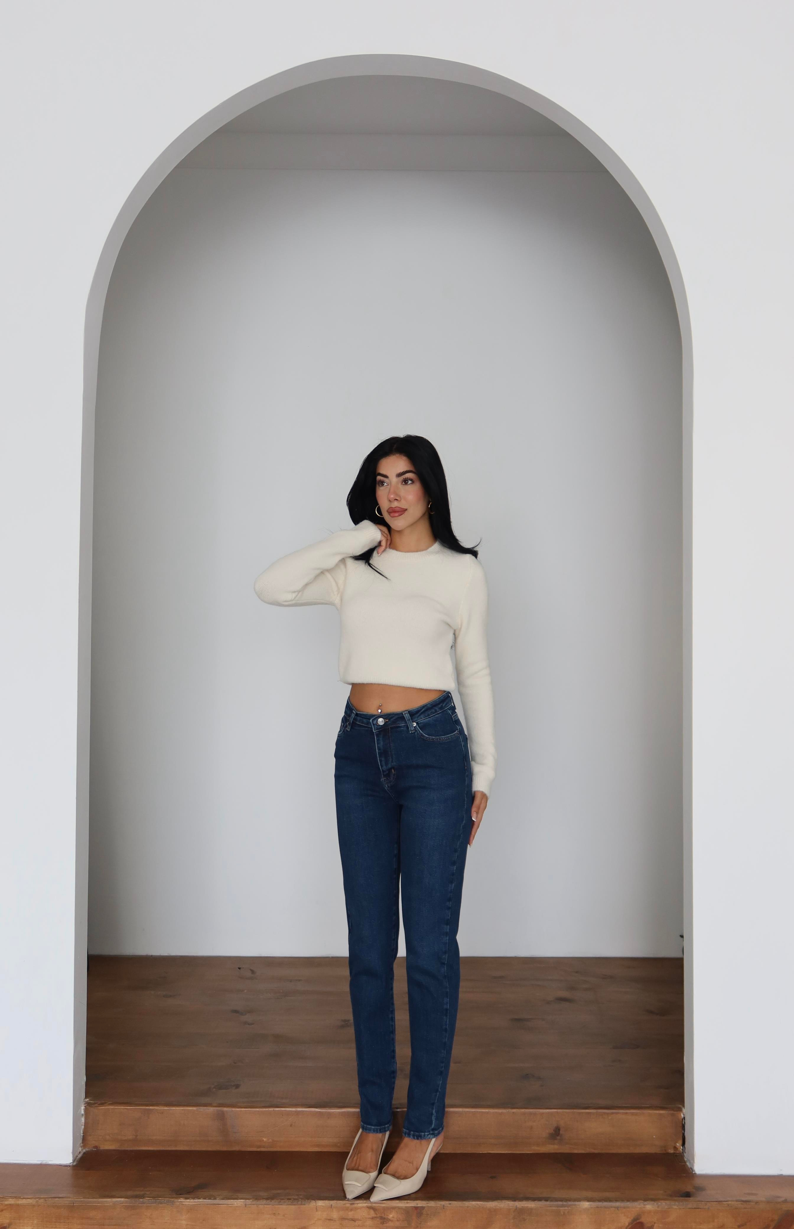 LACARINOYüksek Bel Klasik Kesim Dar Paça Dark Blue Jean Pantolon