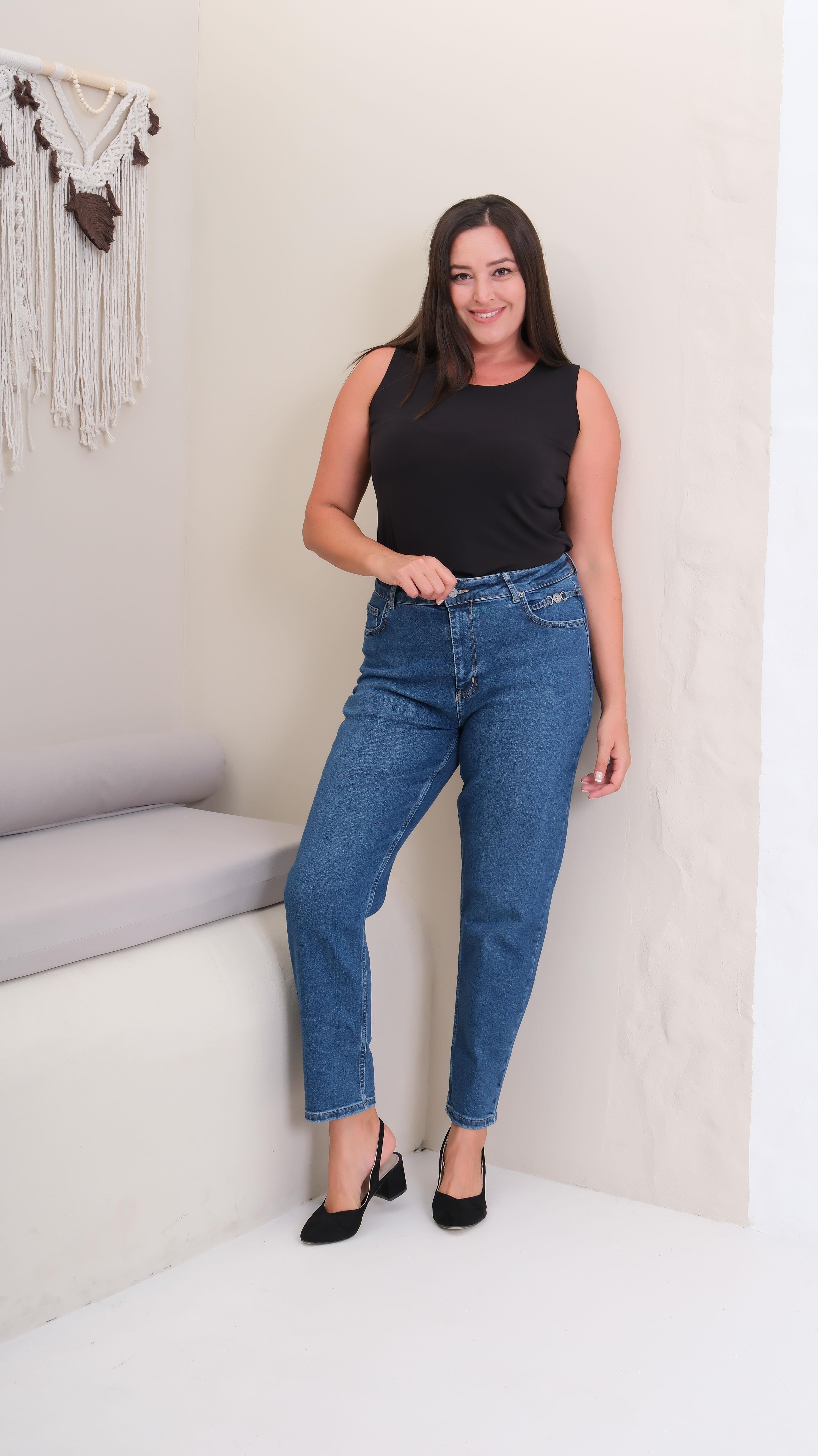 LACARINOYüksek Bel Blue Tokalı Mom Jean Pantolon