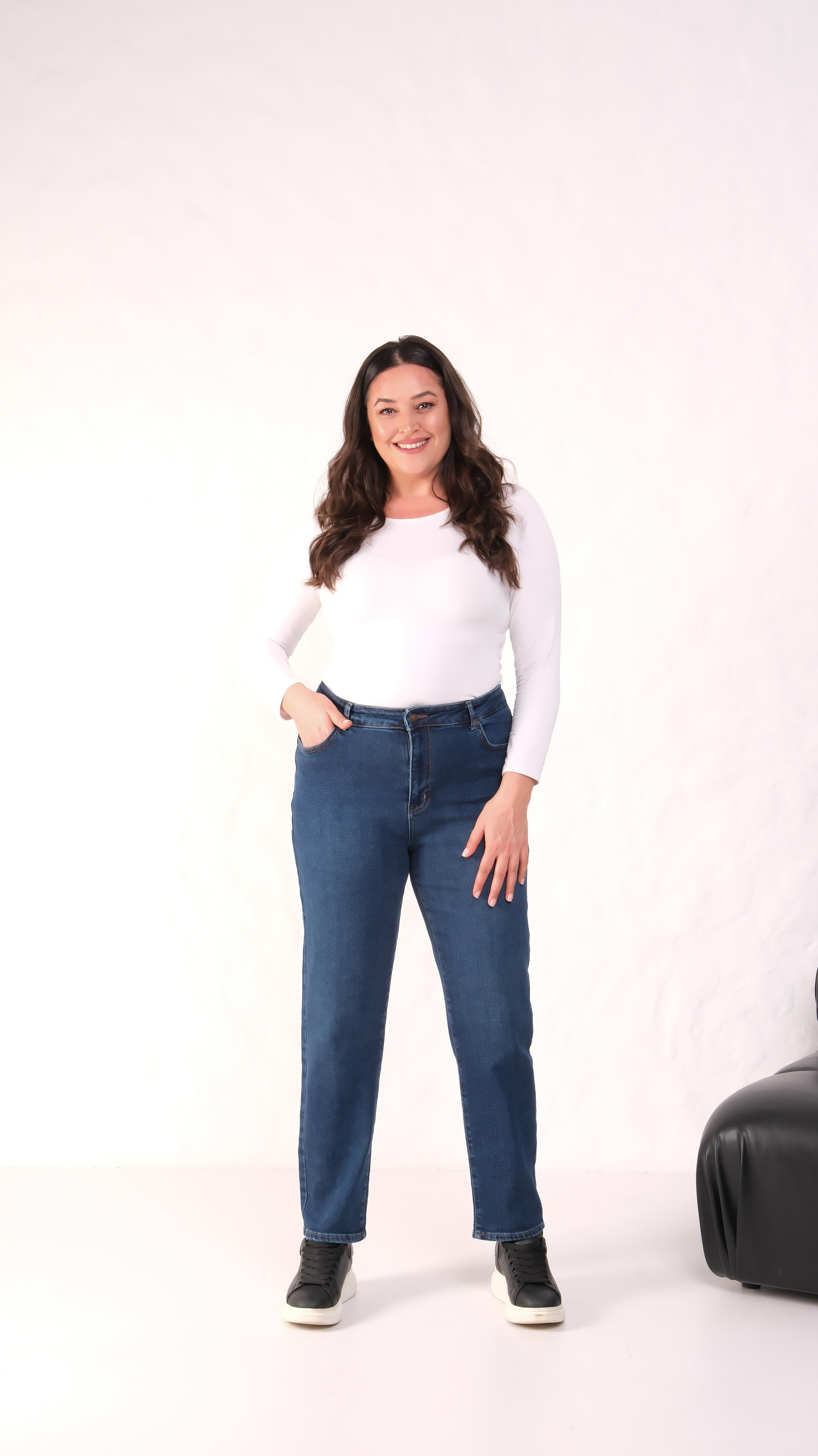 LACARINOYüksek Bel Dar Paça Battal Kesim Dark Blue Jean Pantolon