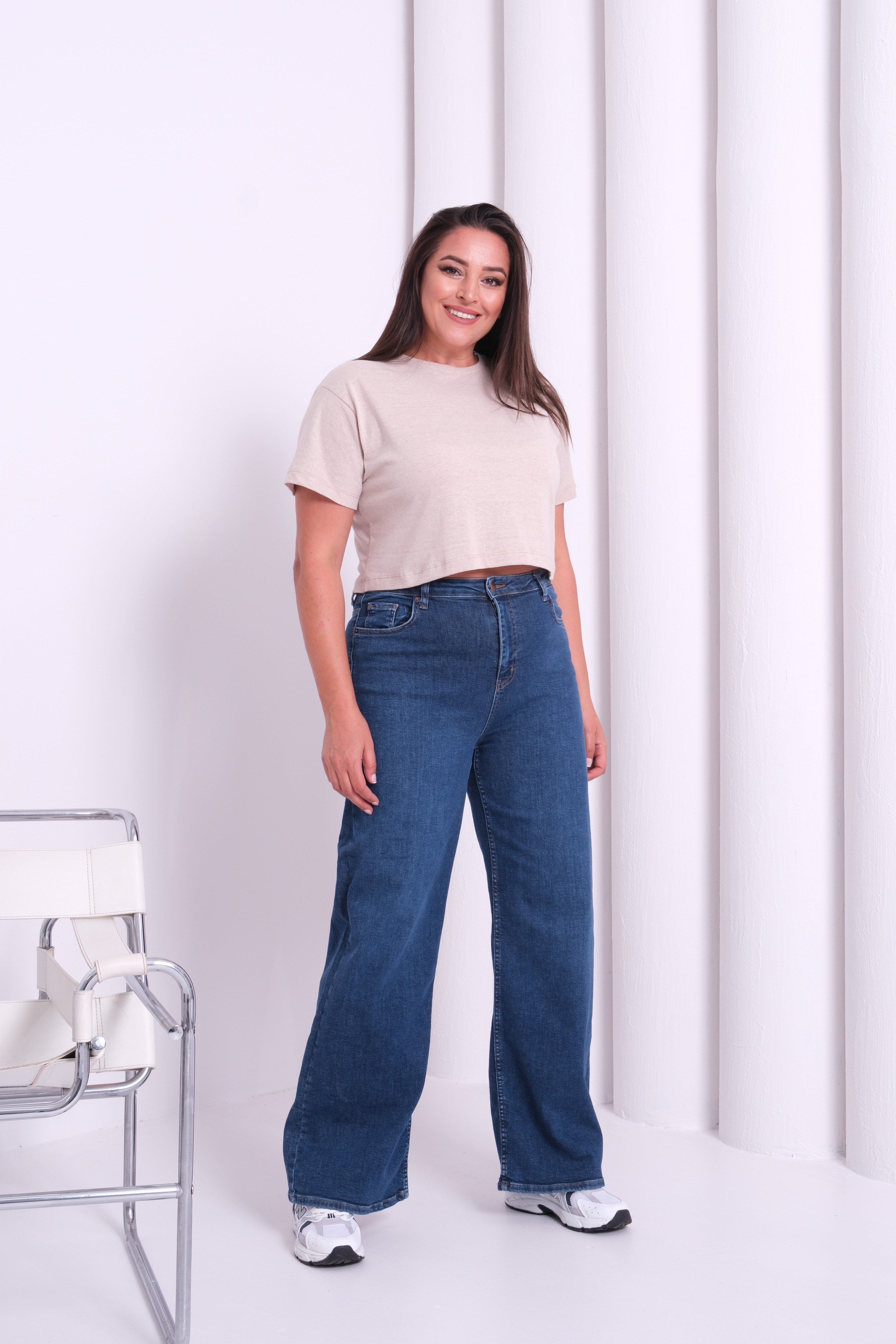 LACARINOYüksek Bel Boru Paça Battal Kesim Blue Jean Pantolon