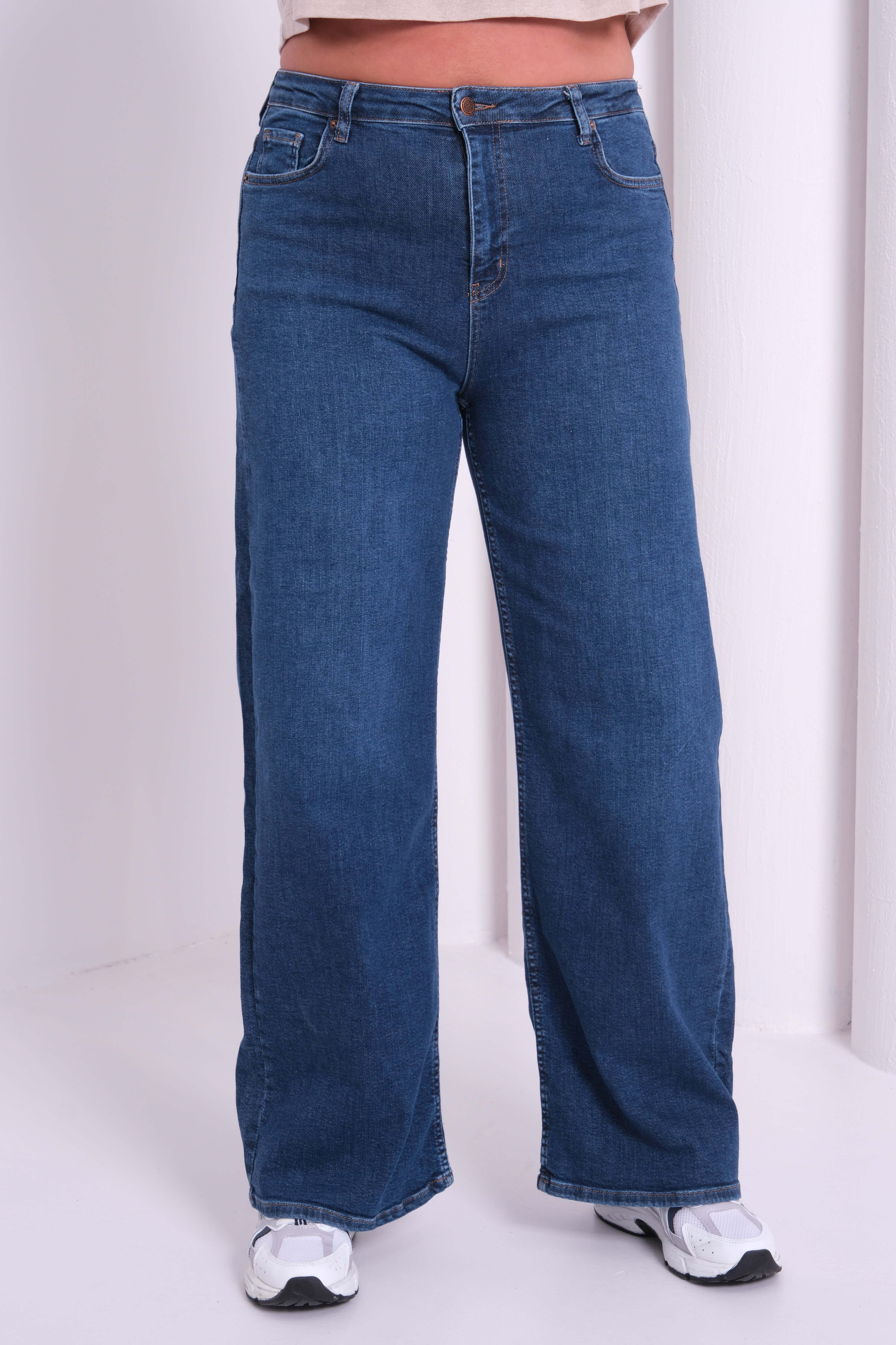 LACARINOYüksek Bel Boru Paça Battal Kesim Blue Jean Pantolon