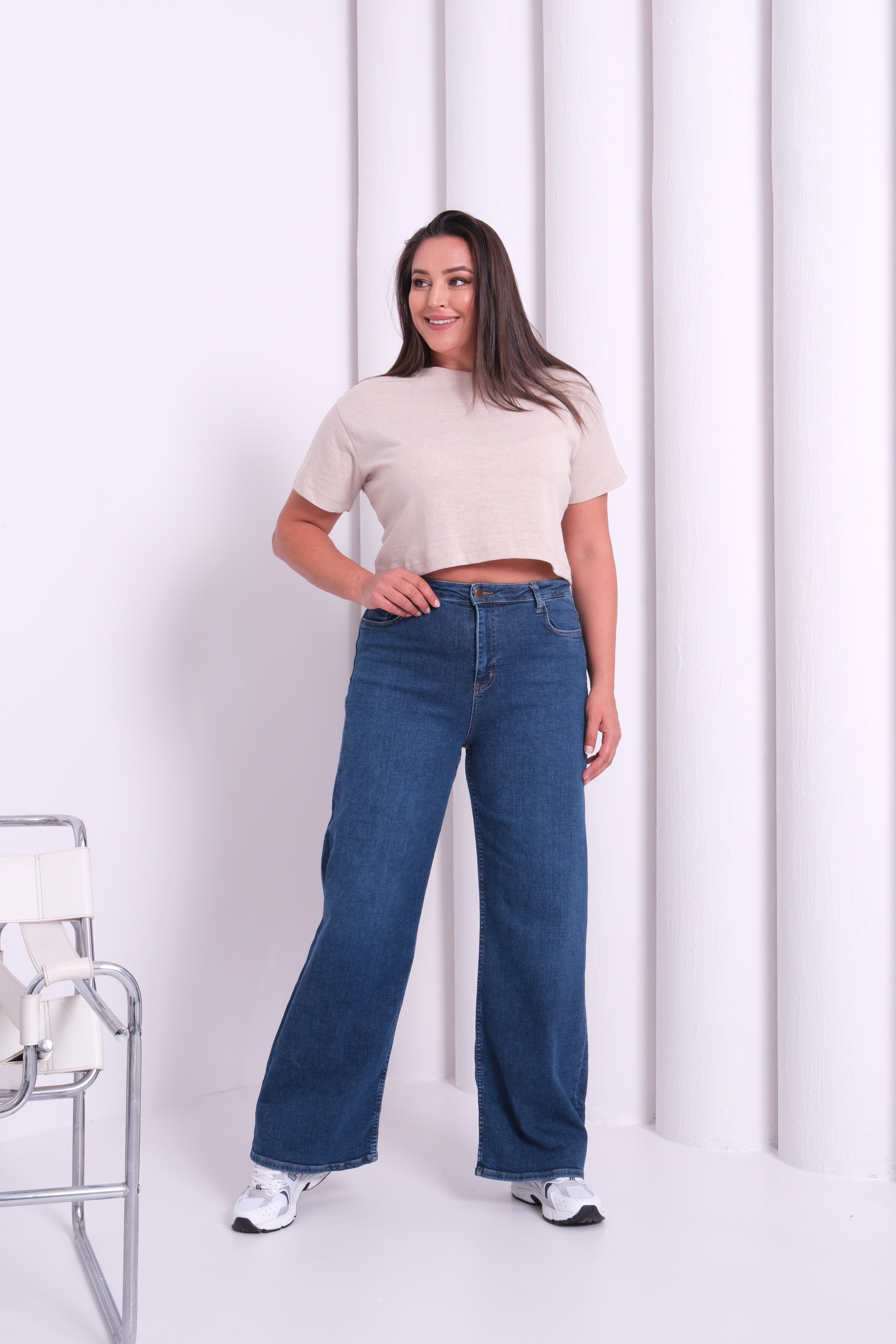 LACARINOYüksek Bel Boru Paça Battal Kesim Blue Jean Pantolon