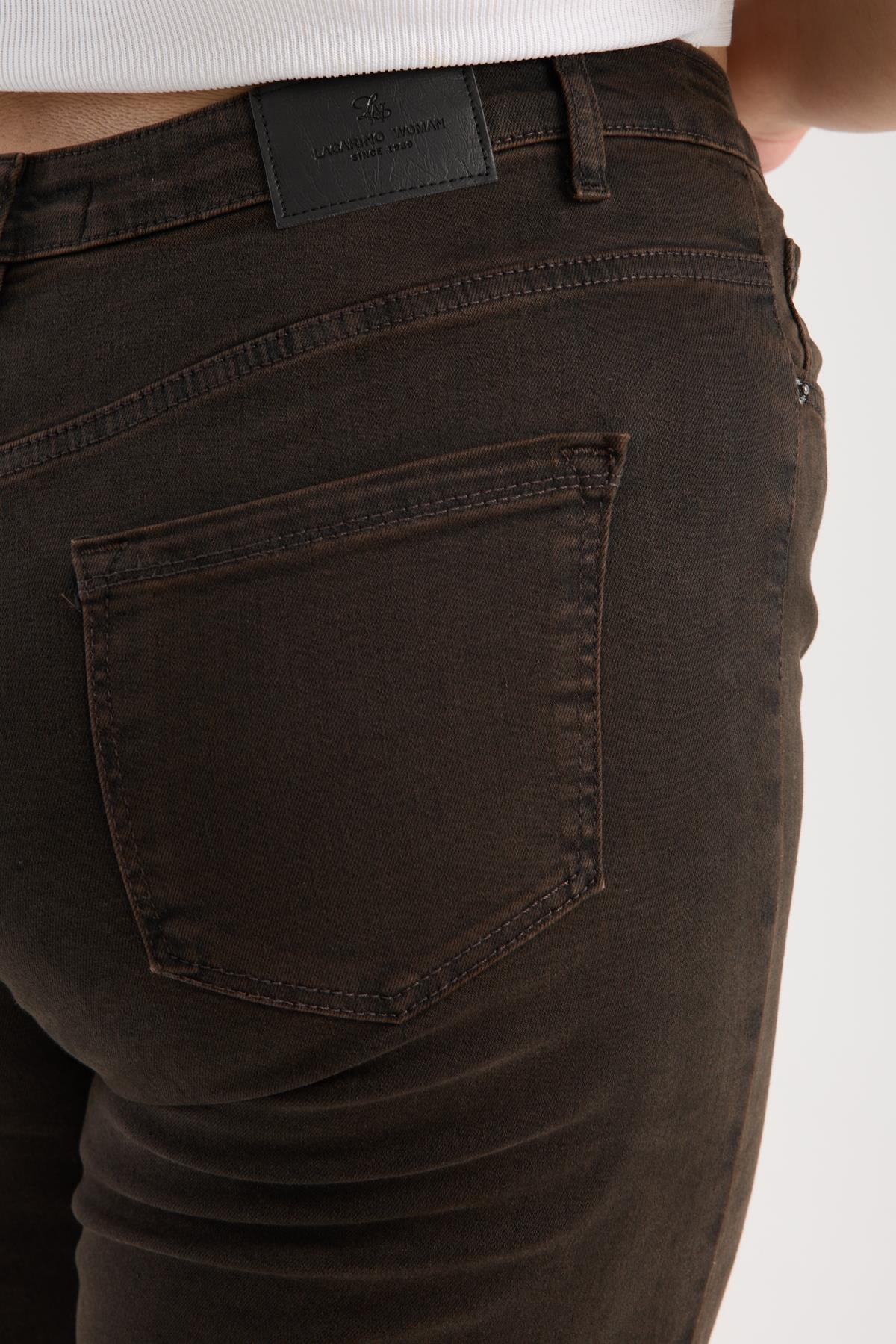 LACARINOYüksek Bel Yarım İspanyol Paça Dark Kahve Jean Pantolon