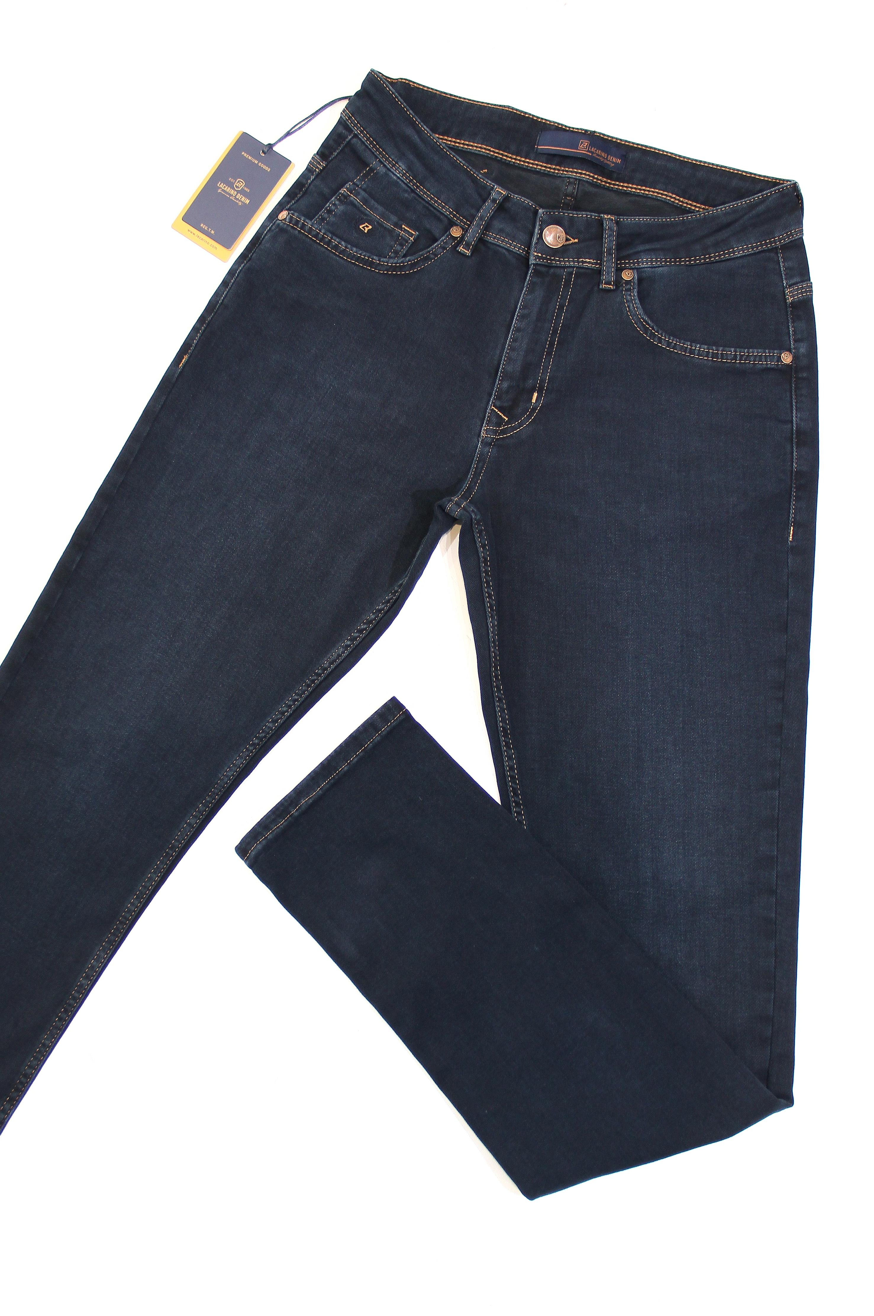 LACARINOErkek Yüksek Bel Dar Paça Klasik Kesim Blue Black Jean Pantolon