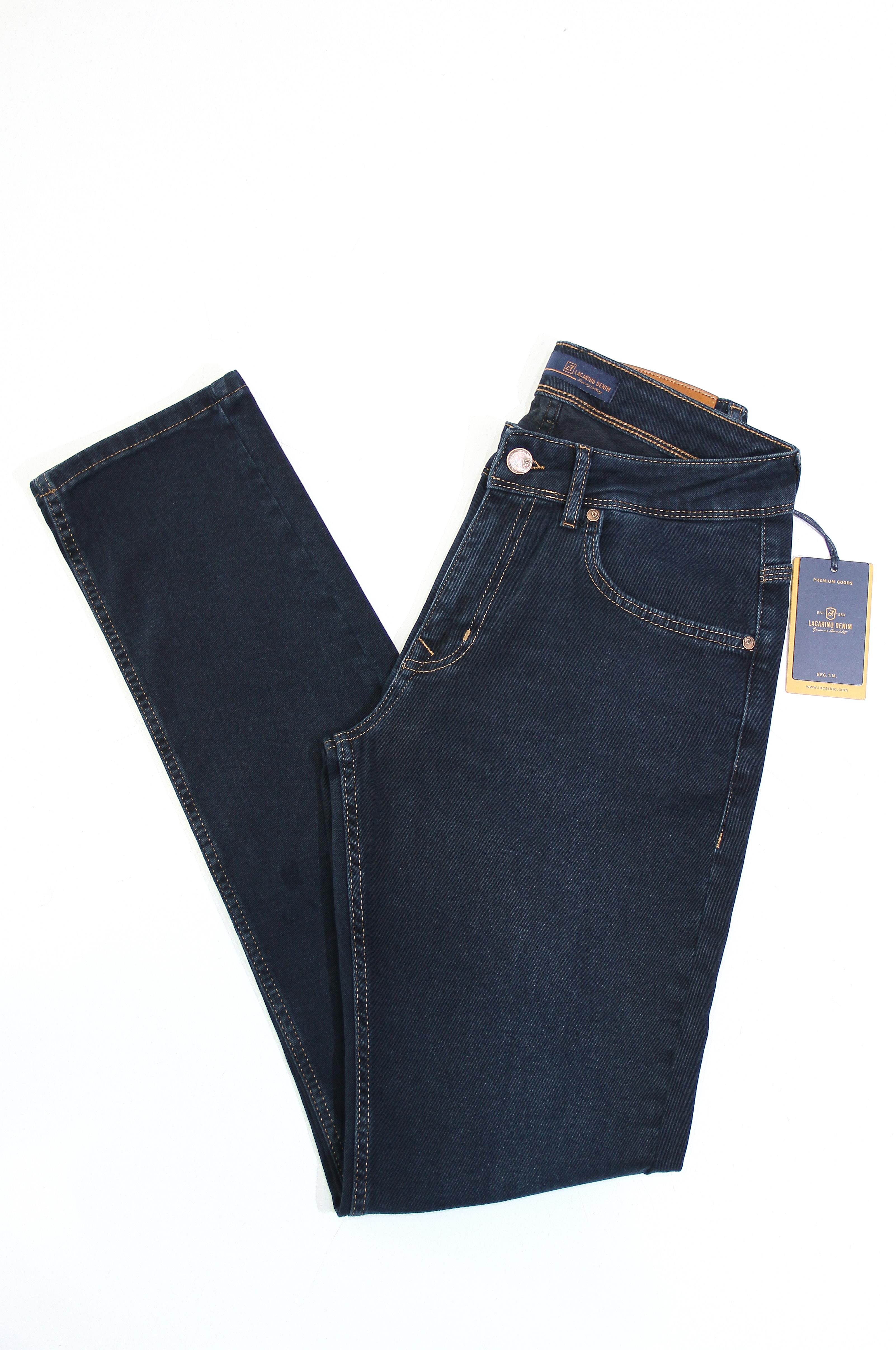 LACARINOErkek Yüksek Bel Dar Paça Klasik Kesim Blue Black Jean Pantolon