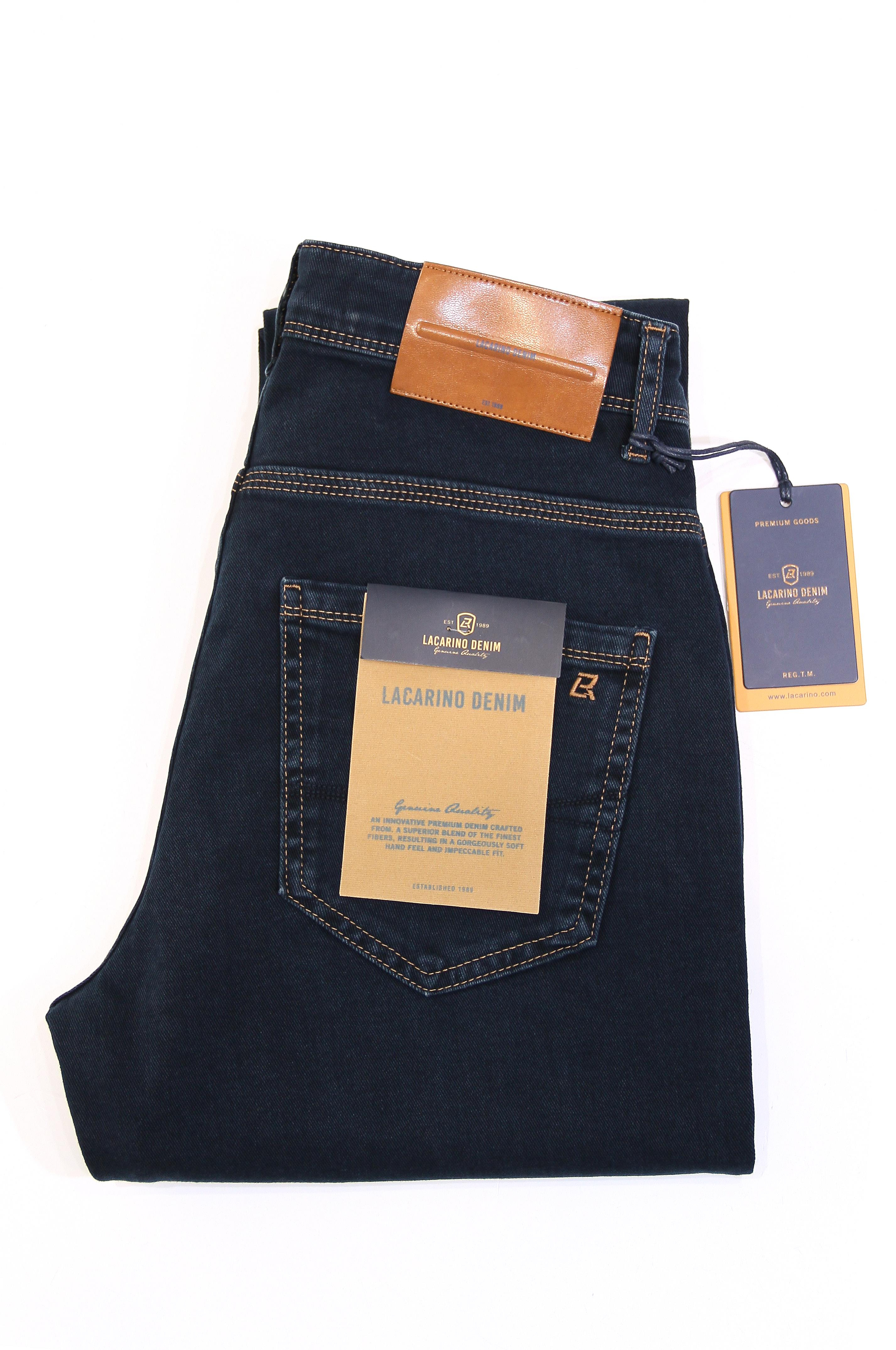 LACARINOErkek Yüksek Bel Dar Paça Klasik Kesim Ek Beden Blue Black Jean Pantolon