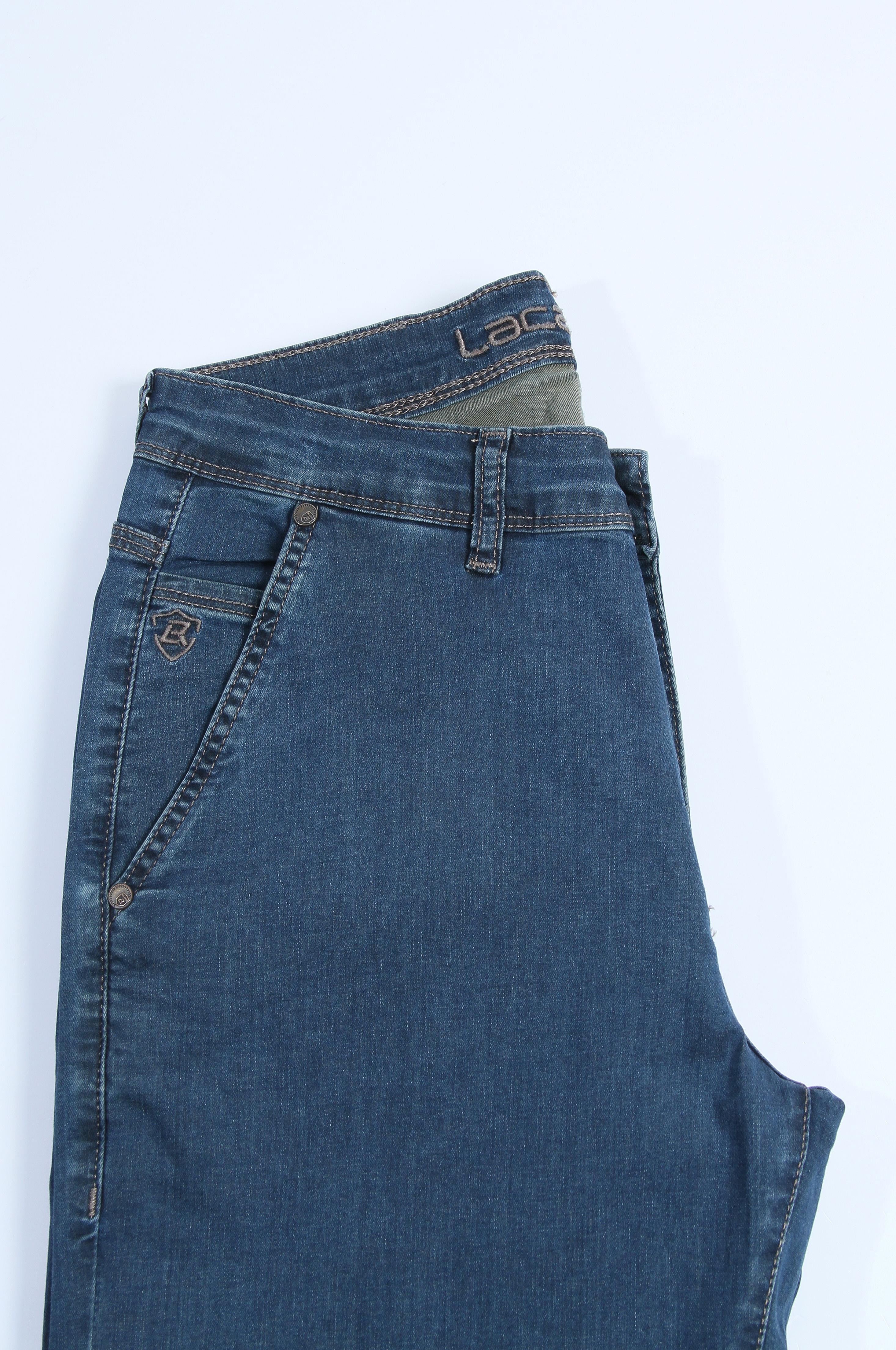 LACARINOErkek Yüksek Bel Yarım Boru Paça Blue Haki Jean Pantolon
