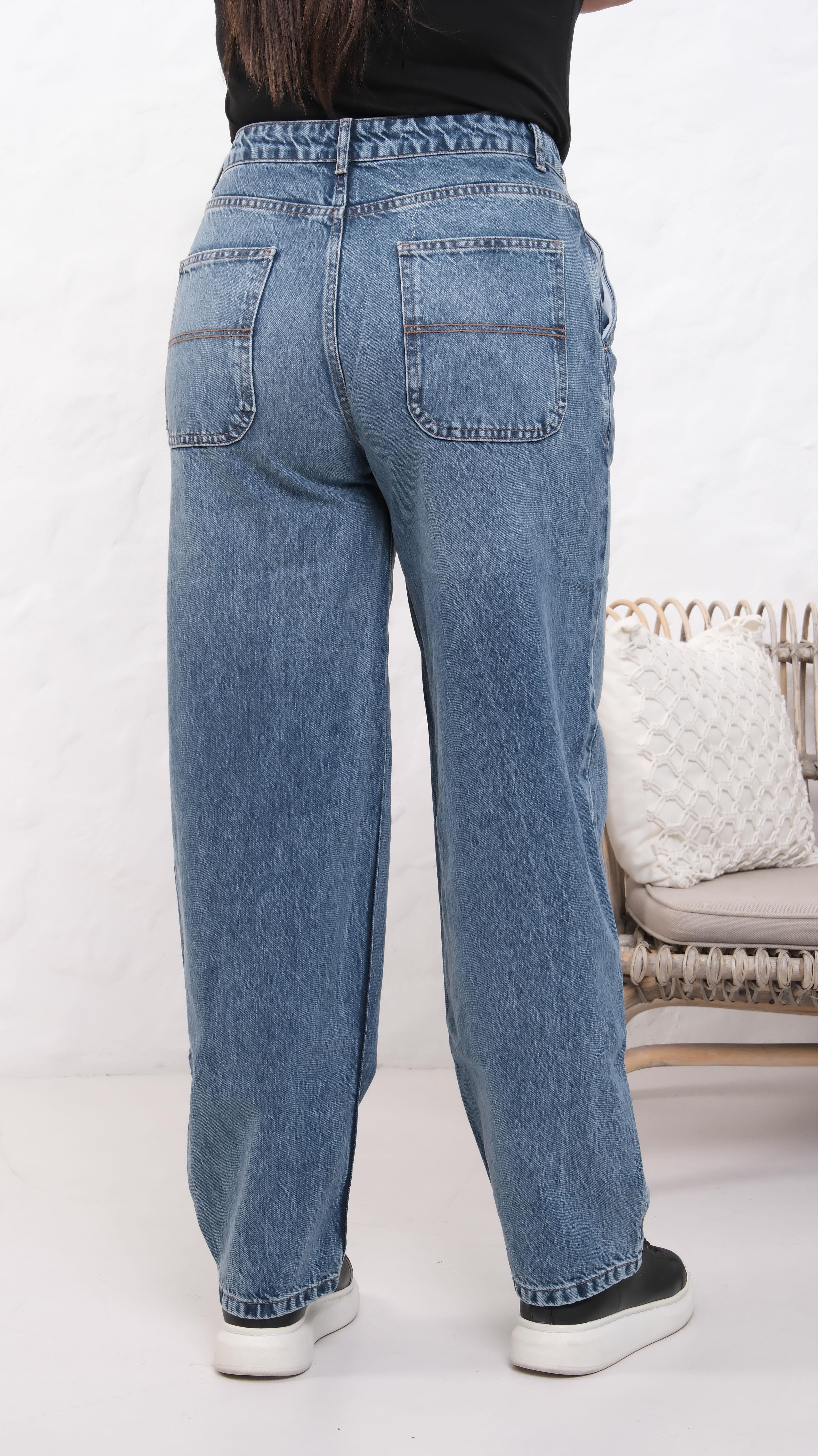 LACARINOYüksek Bel Battal Kesim Dark Blue Jean Pantolon