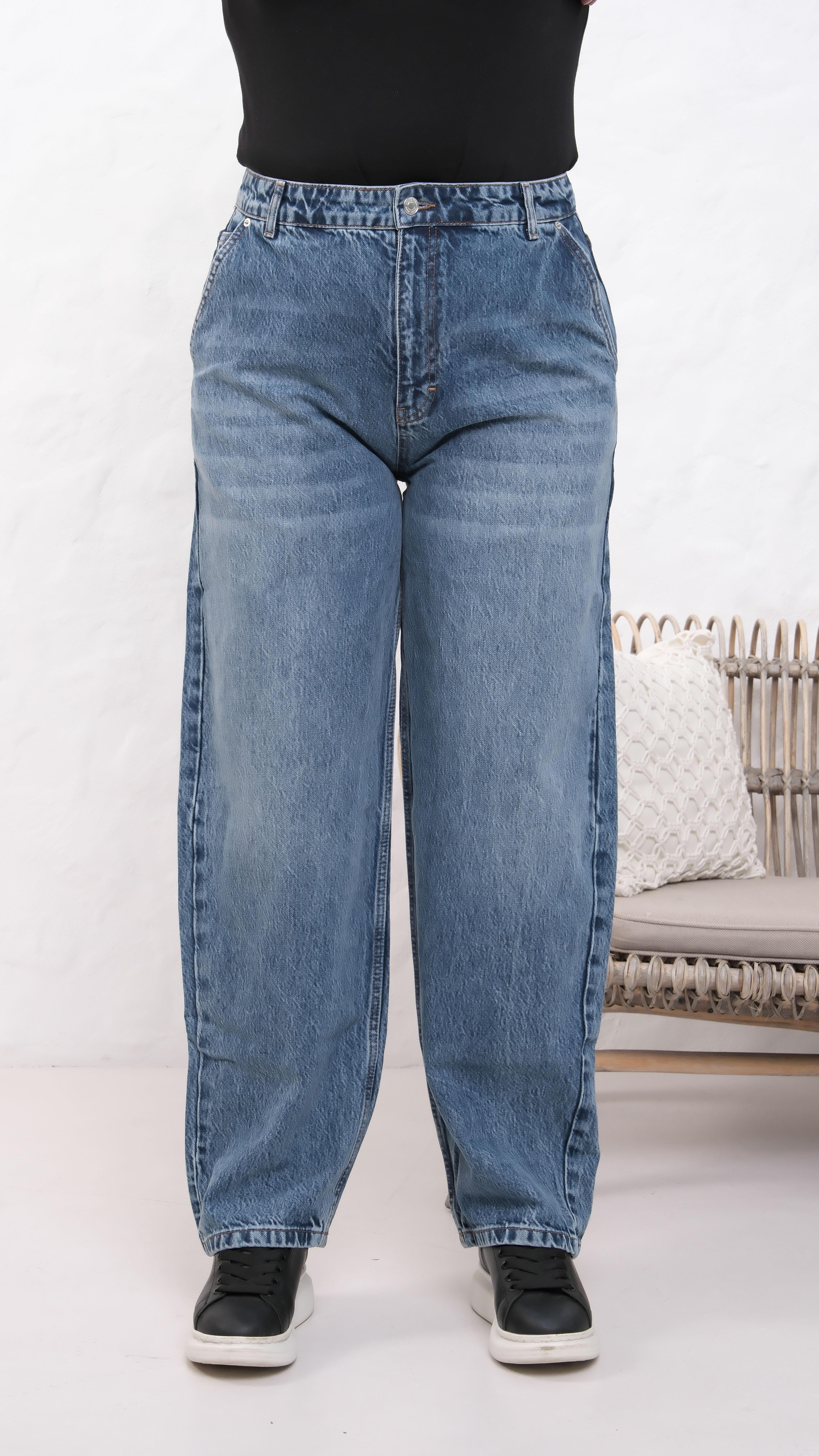 LACARINOYüksek Bel Battal Kesim Dark Blue Jean Pantolon