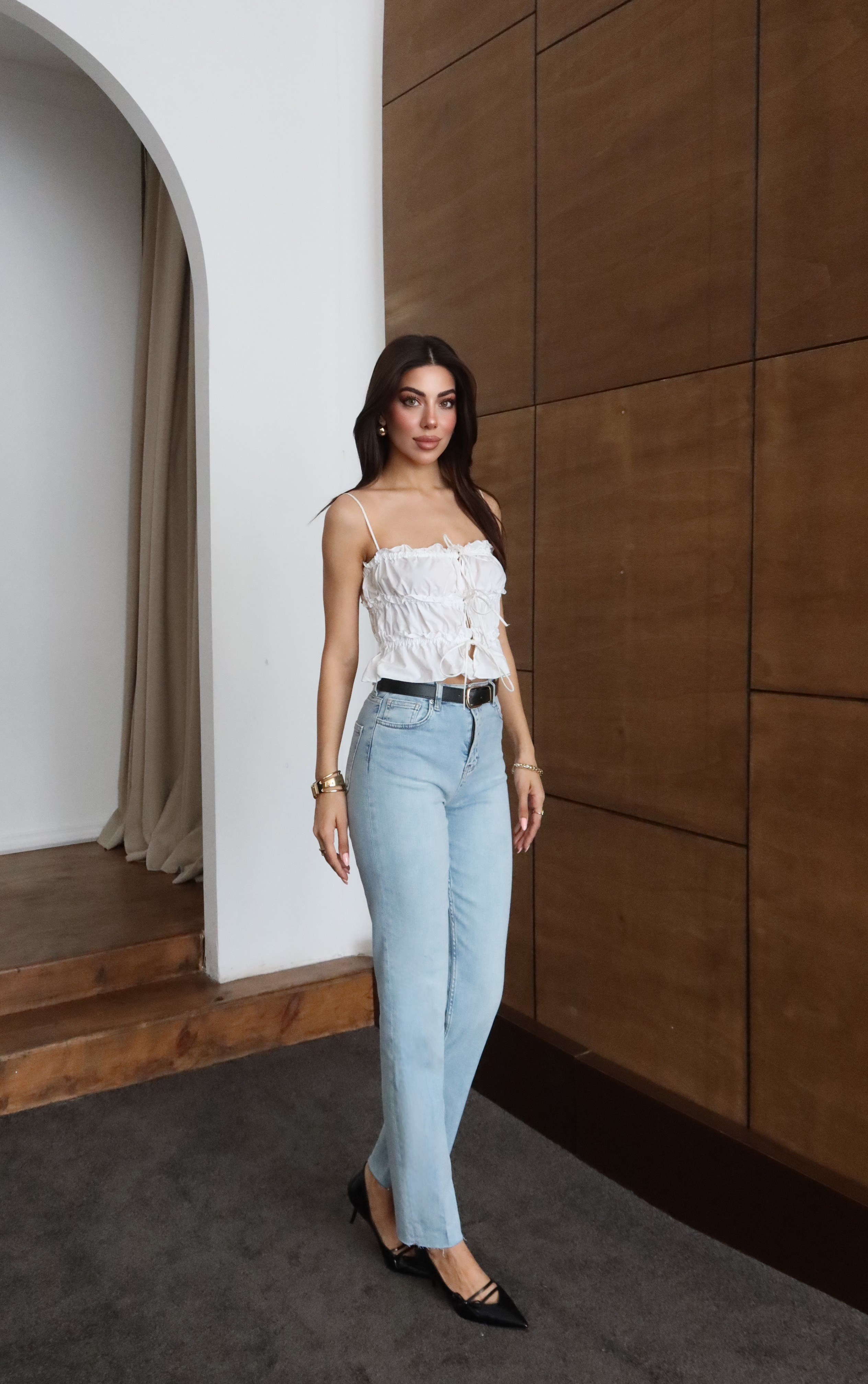LACARINOYüksek Bel Paça Kesik Detaylı Light Blue Kemerli Jean Pantolon