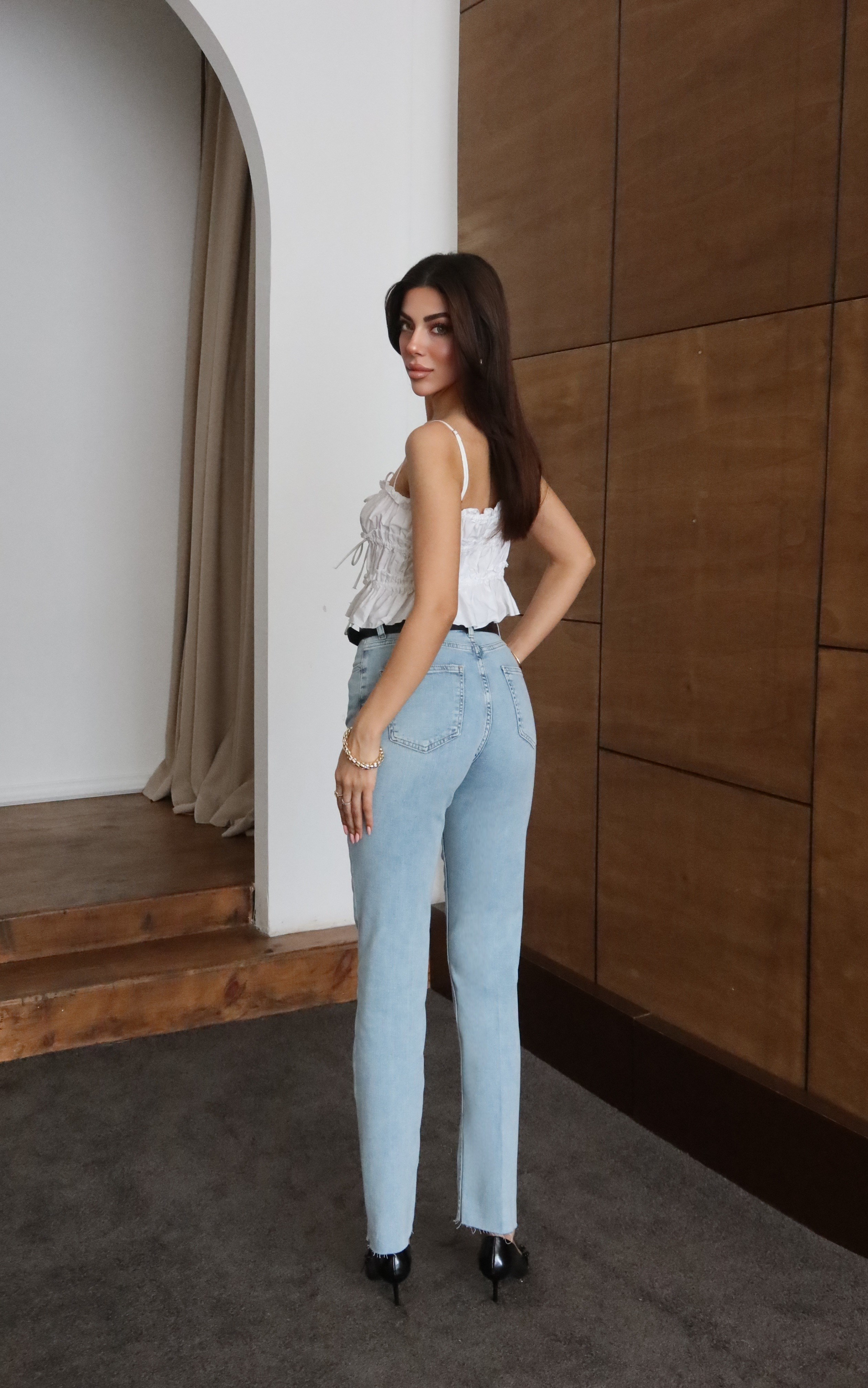 LACARINOYüksek Bel Paça Kesik Detaylı Light Blue Kemerli Jean Pantolon