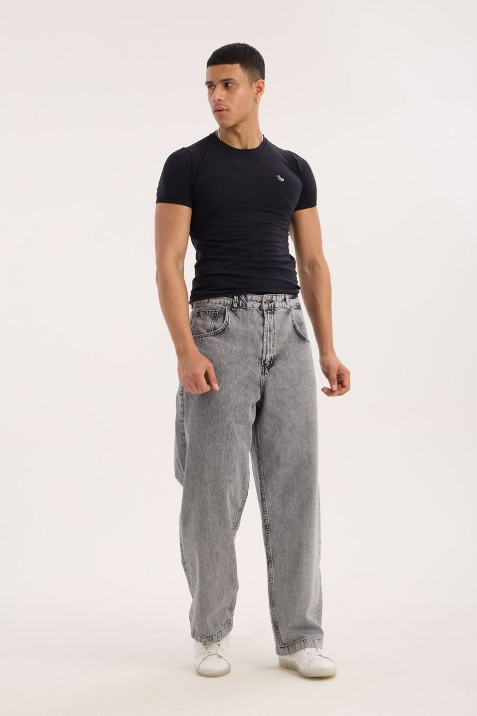 LACARINOErkek Super Baggy Kalıp Antrasit Jean Pantolon