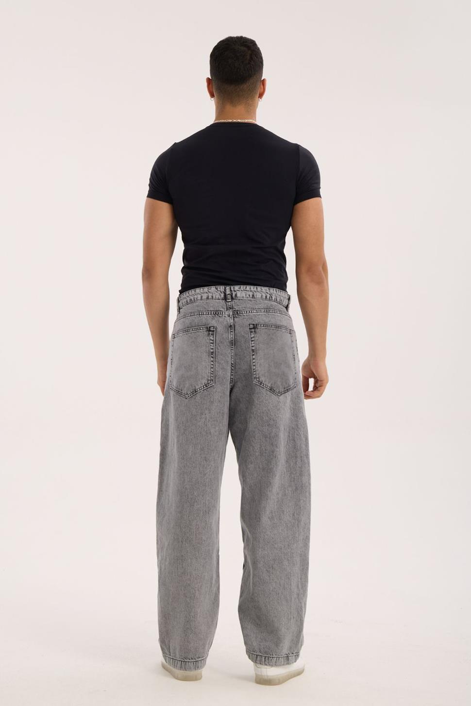 LACARINOErkek Super Baggy Kalıp Antrasit Jean Pantolon
