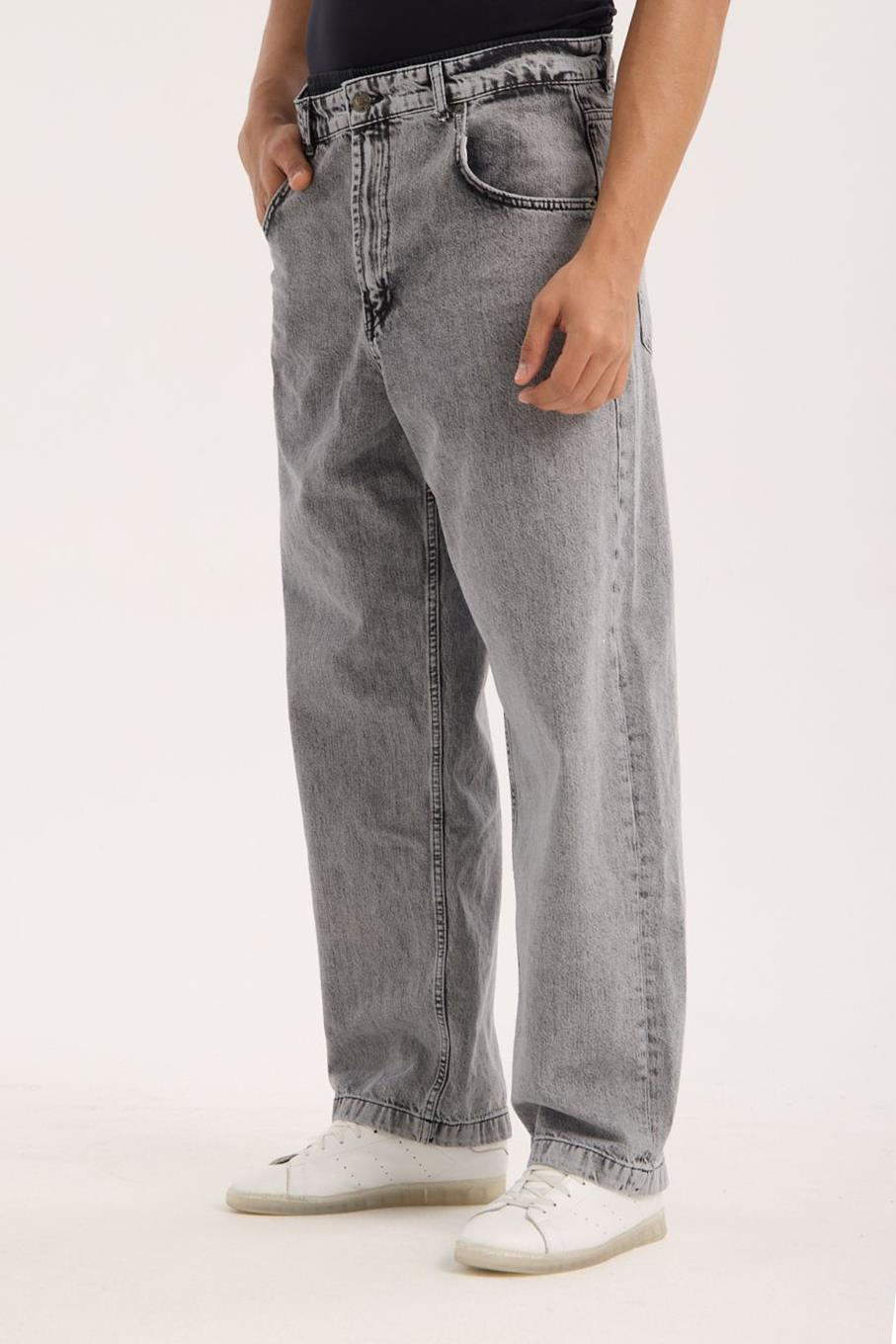 LACARINOErkek Super Baggy Kalıp Antrasit Jean Pantolon