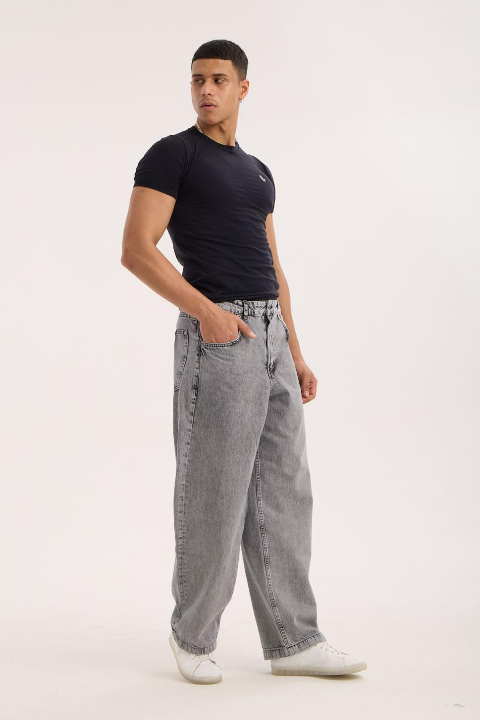 LACARINOErkek Super Baggy Kalıp Antrasit Jean Pantolon