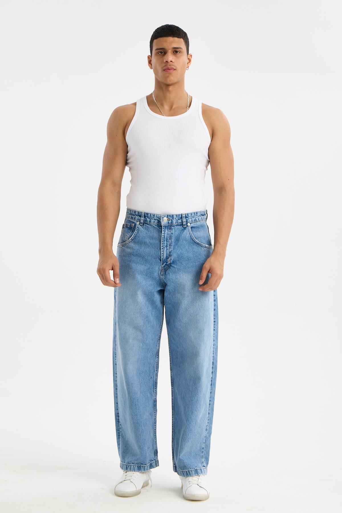 LACARINOErkek Super Baggy Kalıp Blue Jean Pantolon