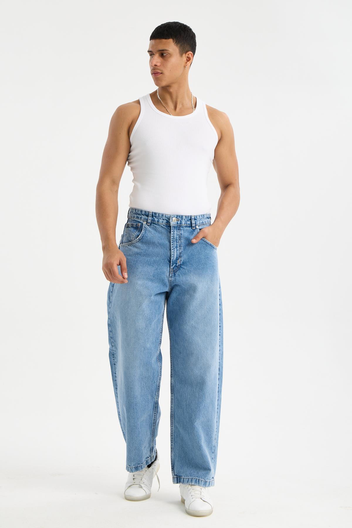 LACARINOErkek Super Baggy Kalıp Blue Jean Pantolon