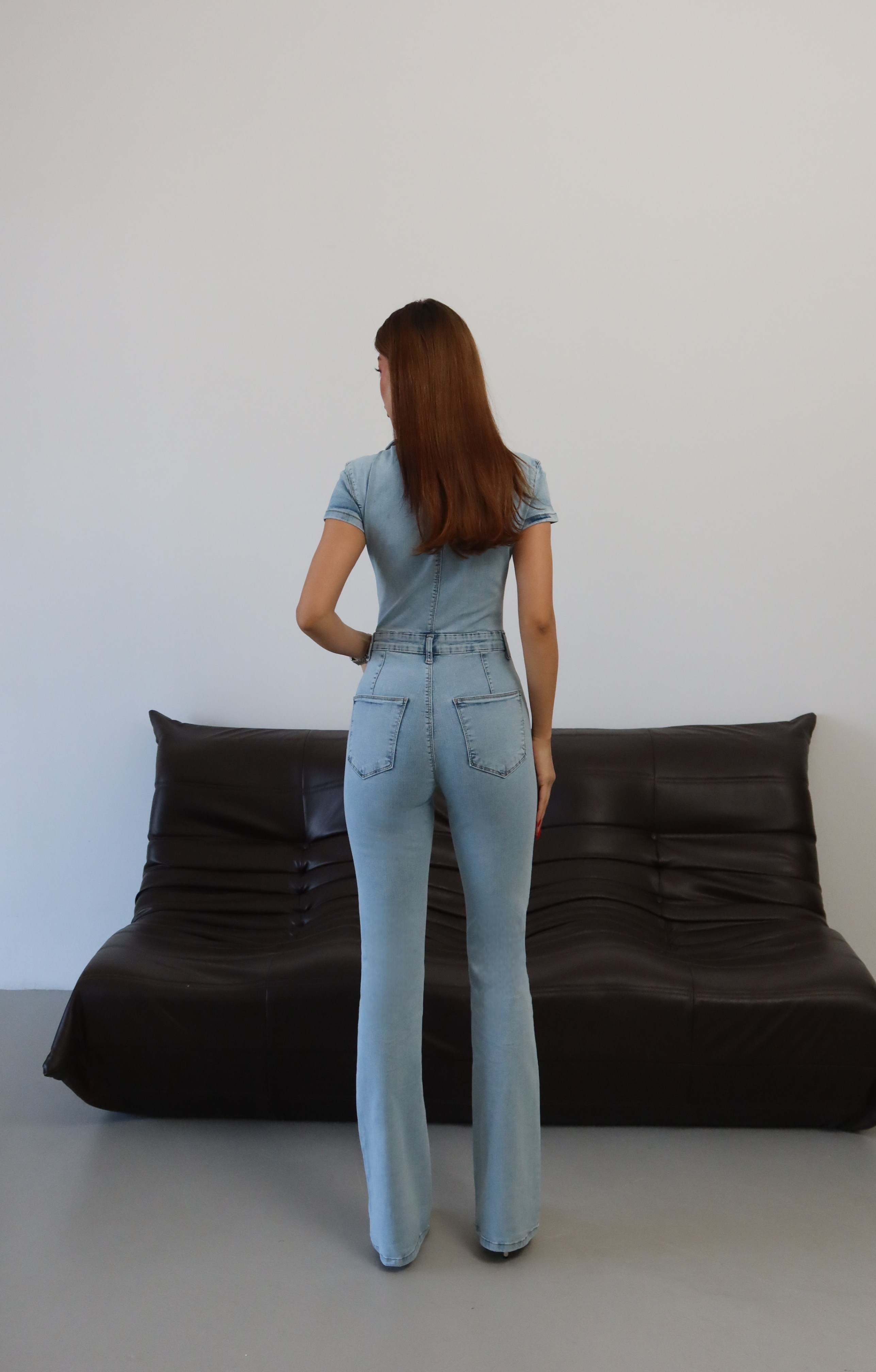 LACARINOGömlek Yaka Ön Fermuar Detaylı Light Blue Denim Tulum