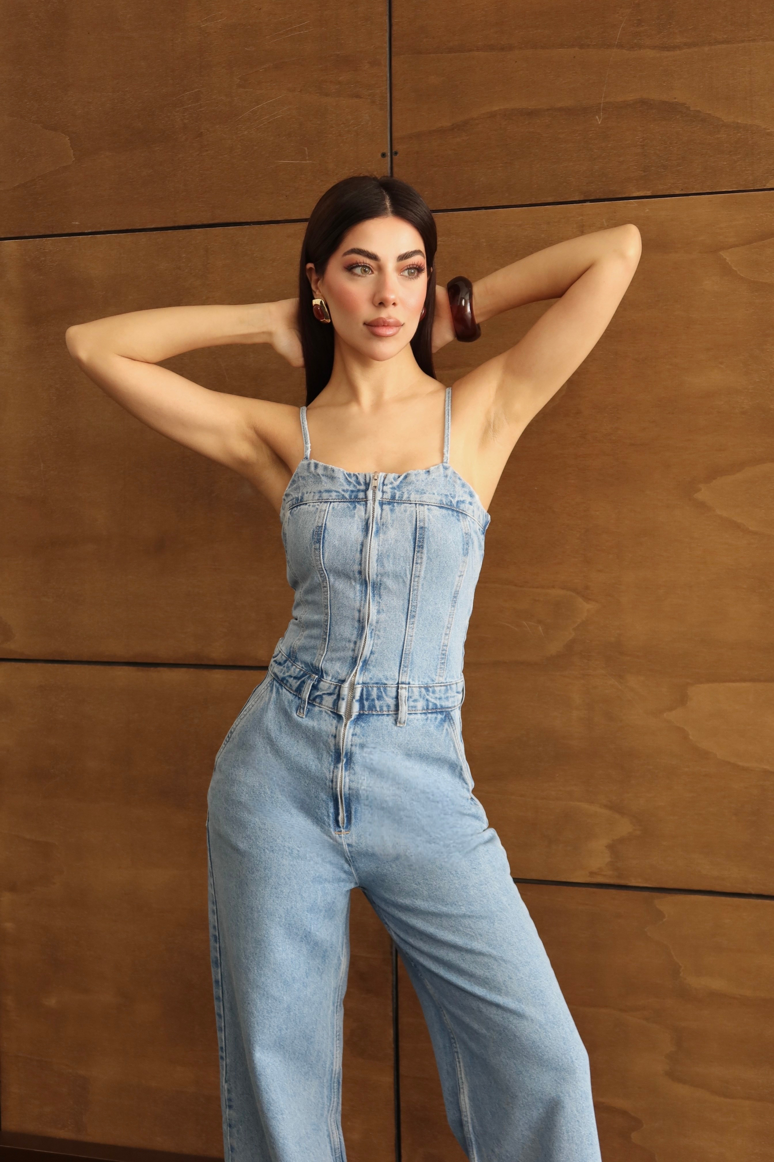 LACARINOİp Askılı Sırt Gipe Detaylı Light Blue Jean Tulum 