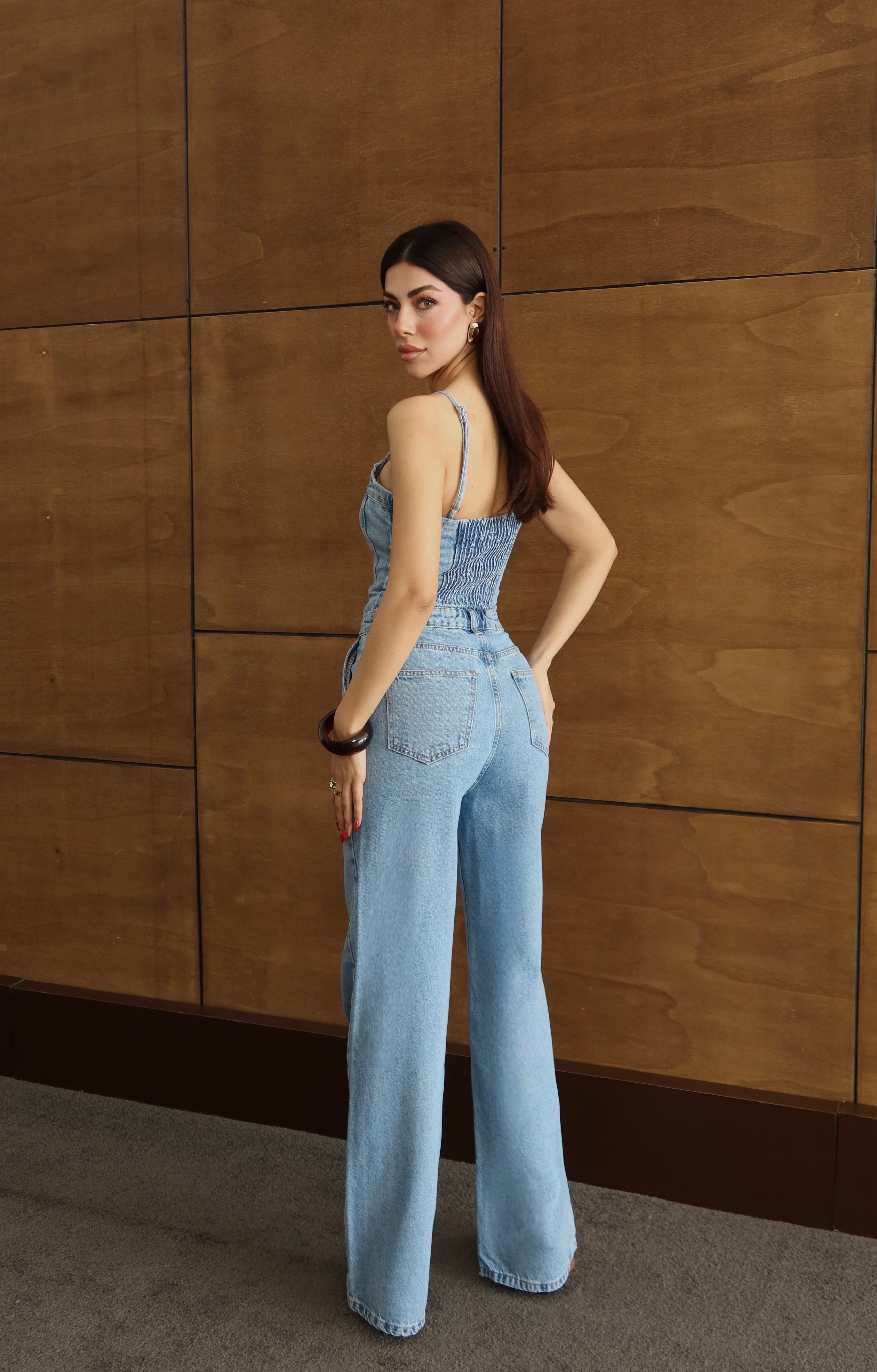 LACARINOİp Askılı Sırt Gipe Detaylı Light Blue Jean Tulum 