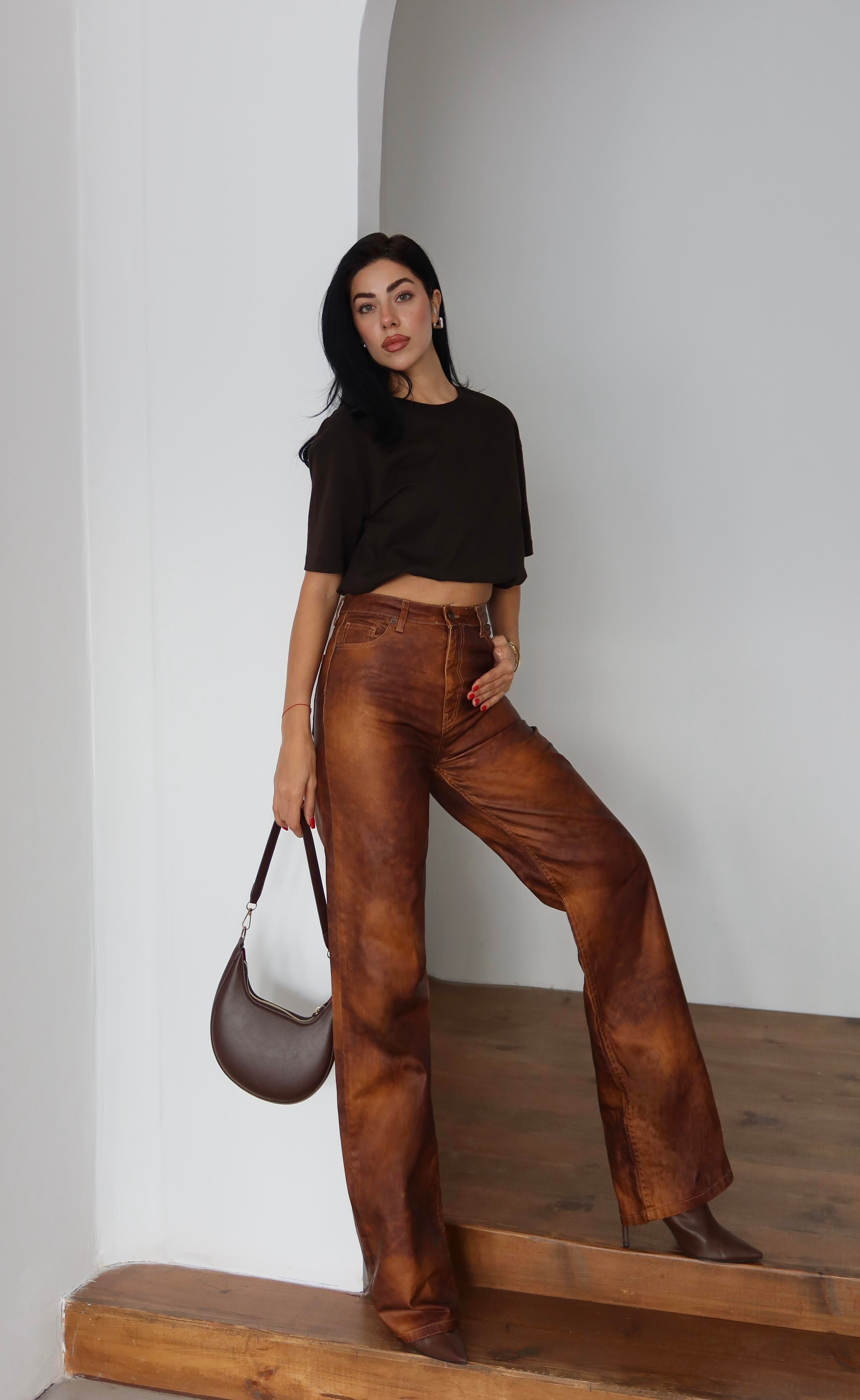 LACARINOHigh Waist Wide Leg Light Brown Jeans