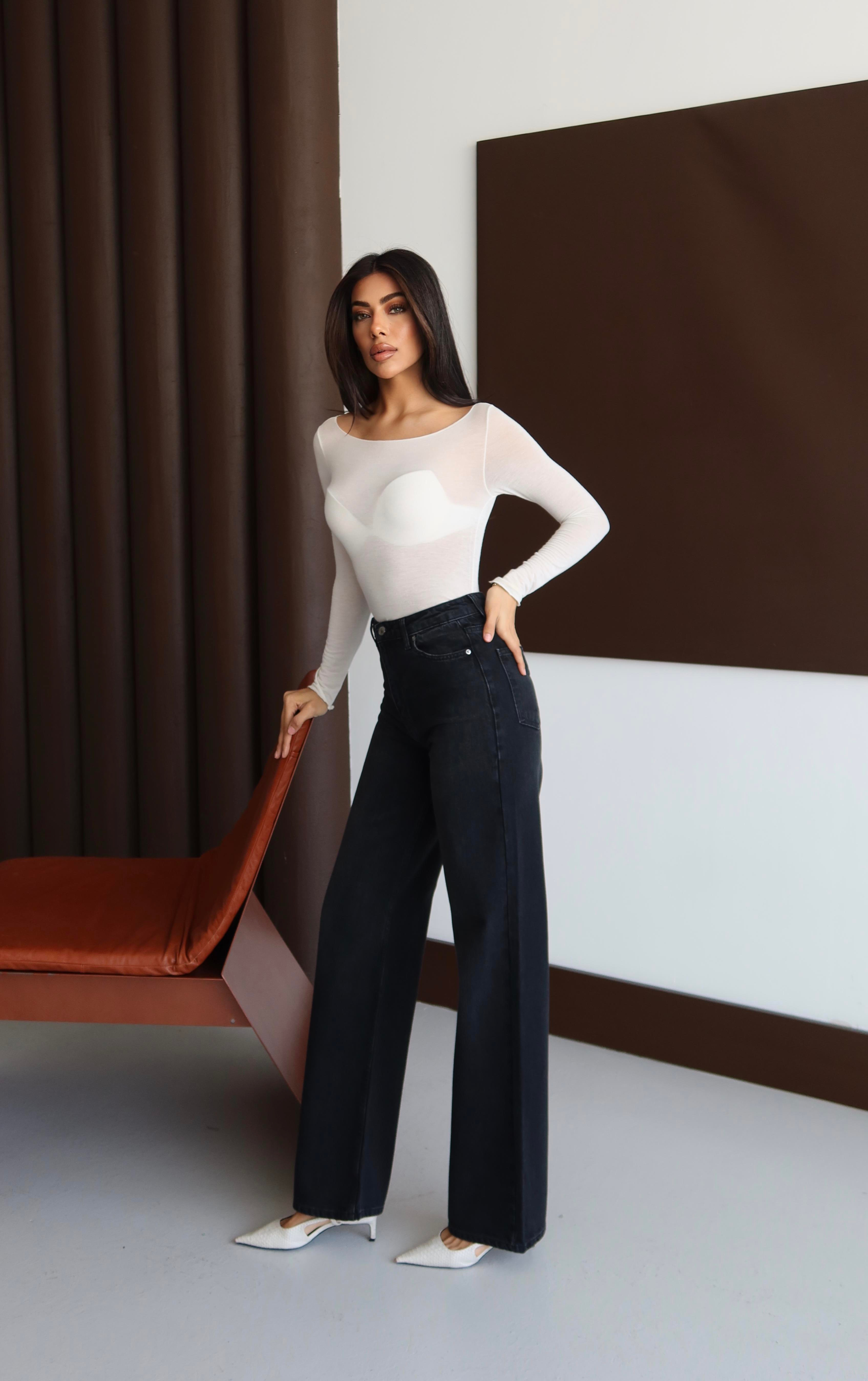 LACARINOYüksek Bel Rahat Kalıp Black Black Jean Pantolon