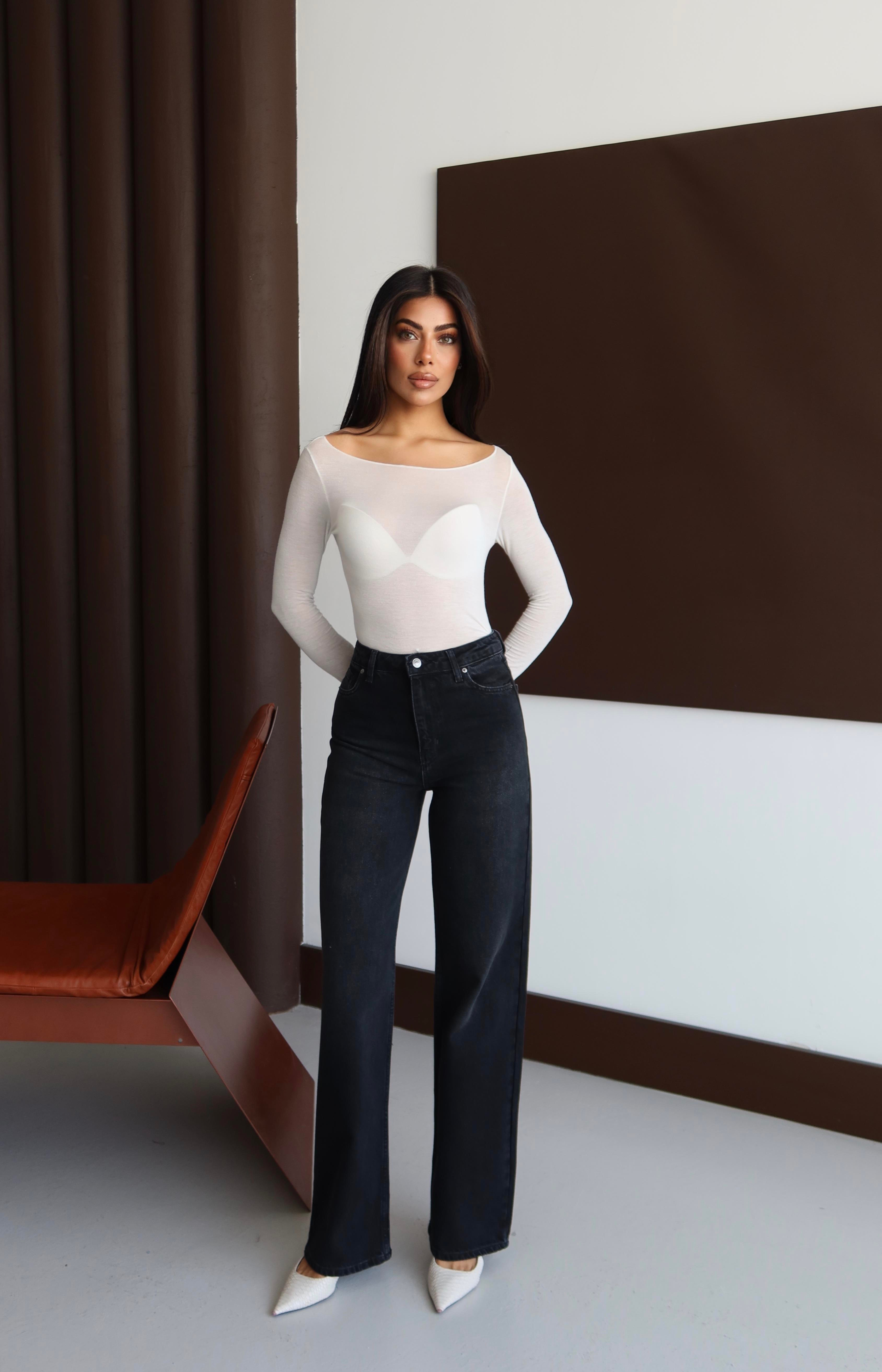 LACARINOYüksek Bel Rahat Kalıp Black Black Jean Pantolon