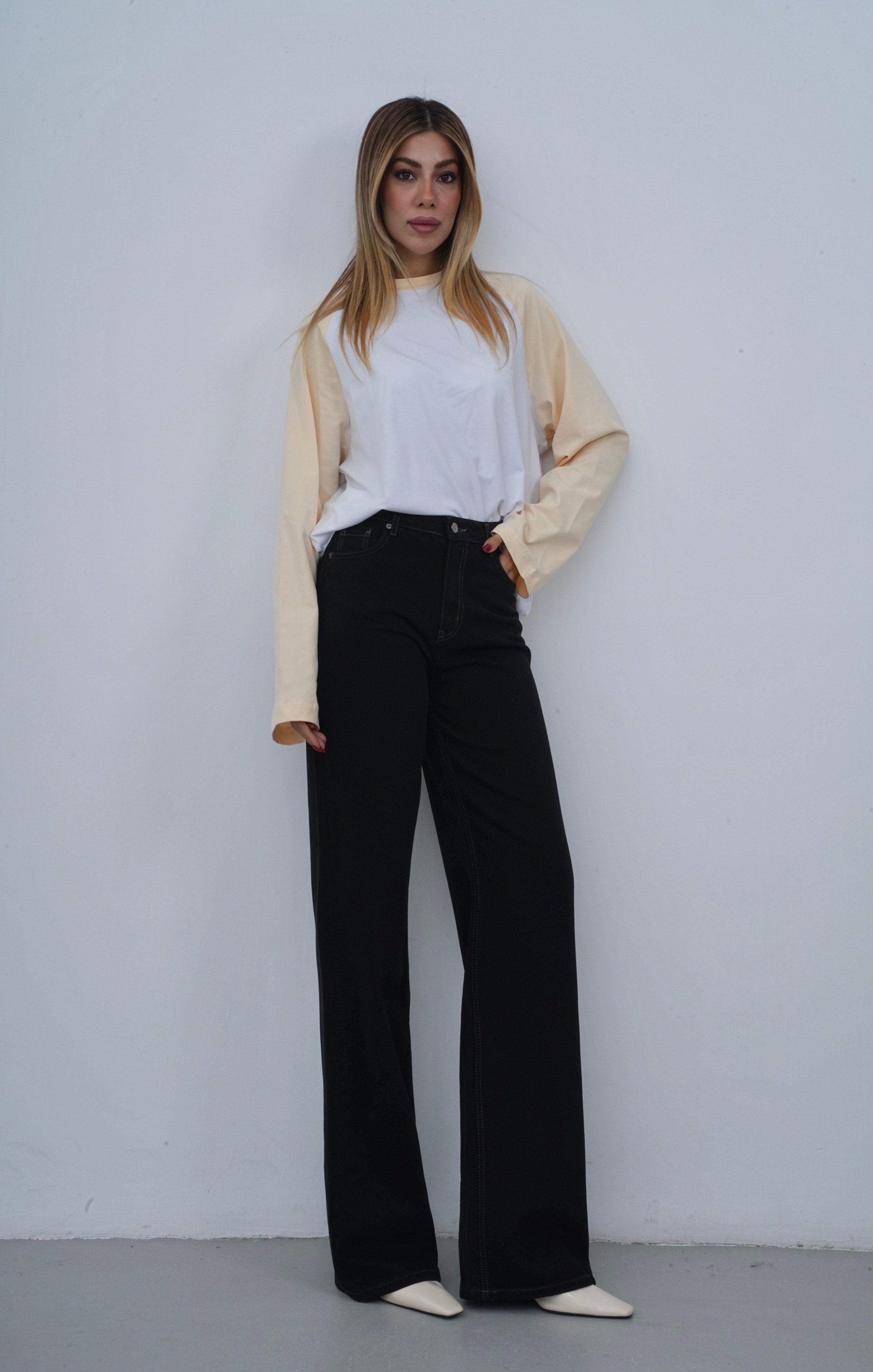 LACARINOYüksek Bel Bol Kesim Tütün İp Detaylı Black Black Jean Pantolon